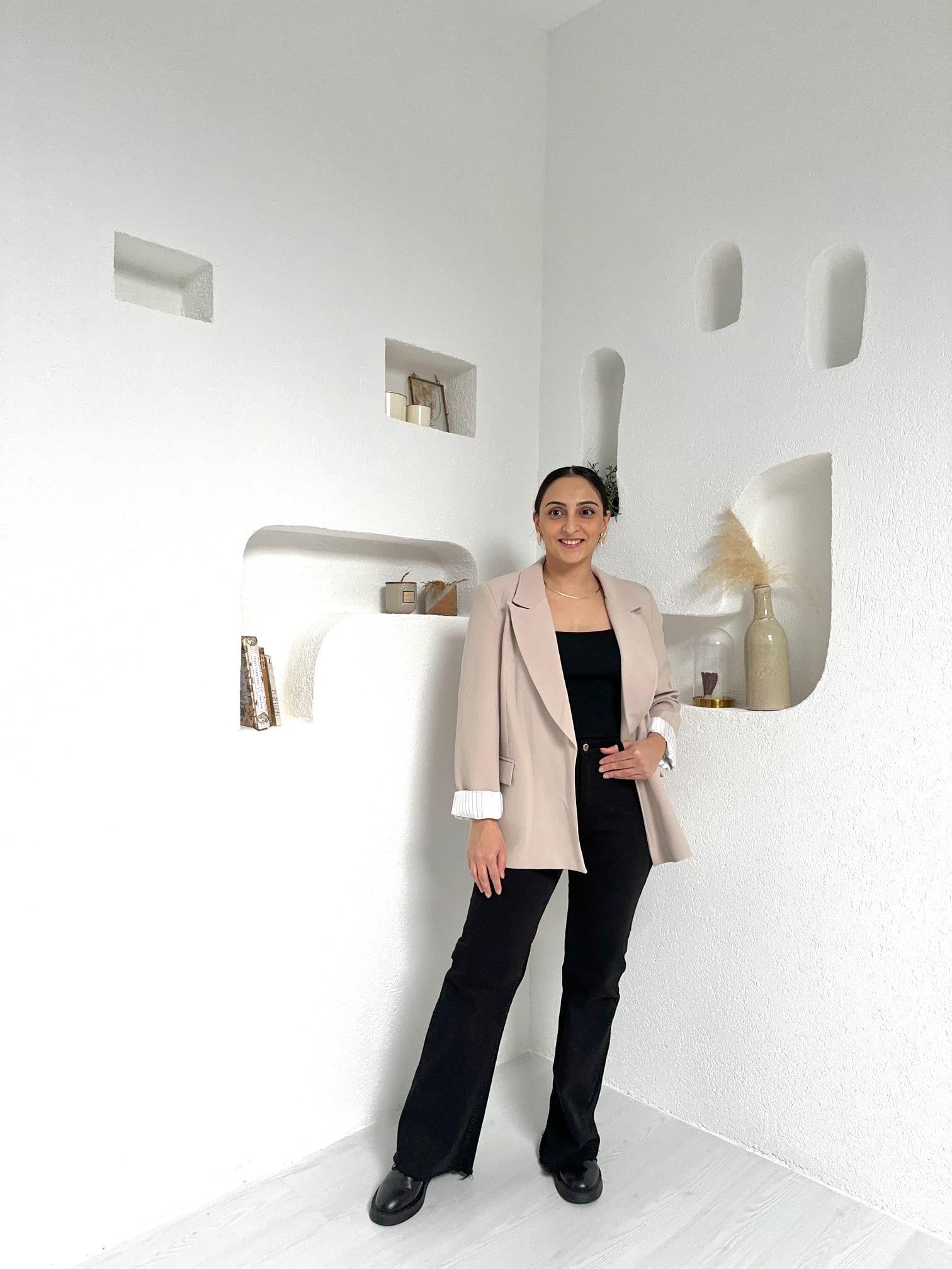 Ekru Vatkalı Blazer Ceket