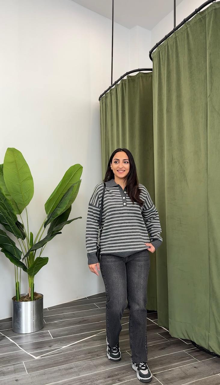 Füme Taşlama Kemerli Straight Jean