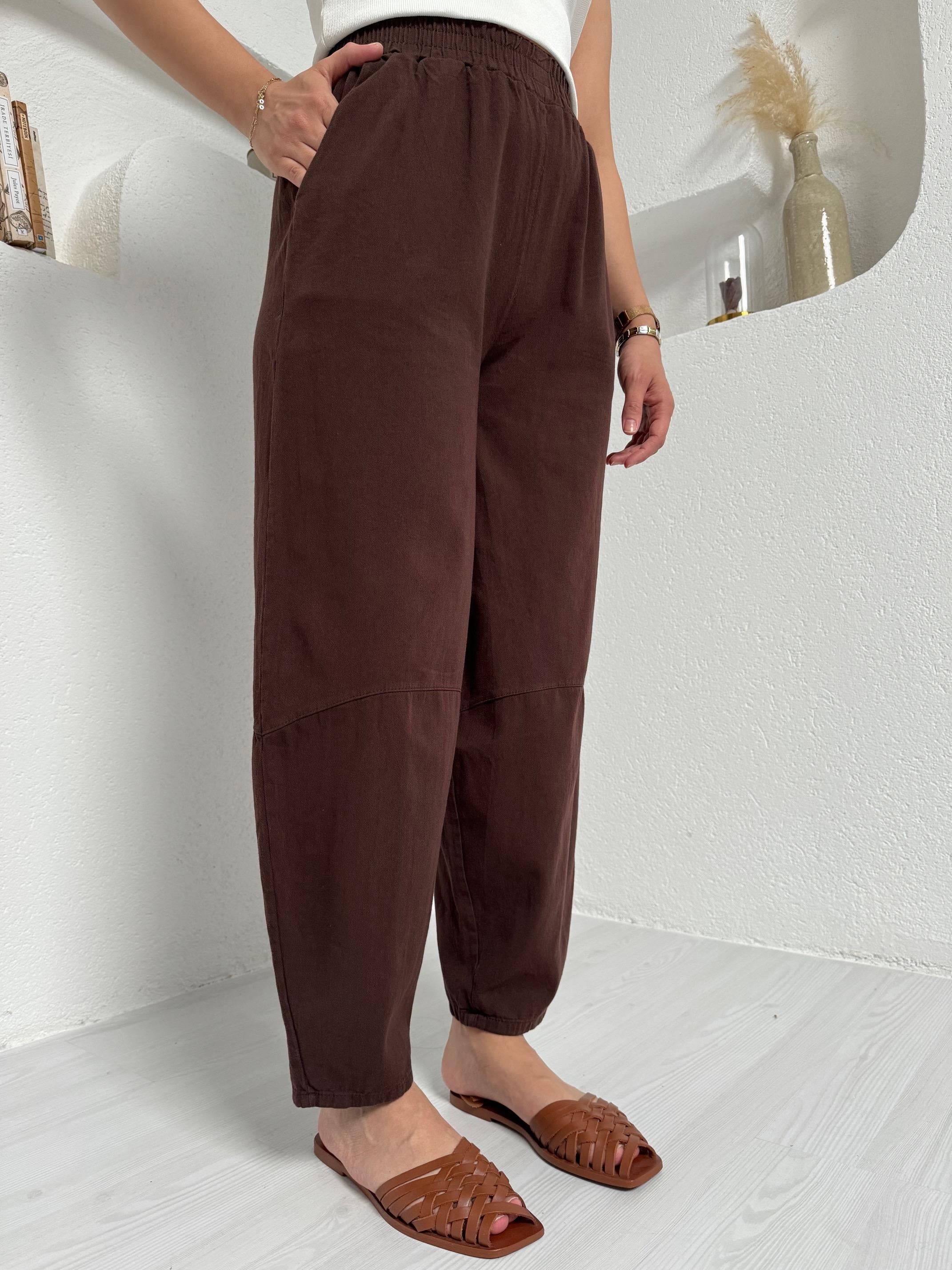 Galia Kahverengi Gabardin Şalvar Kesim Pantolon