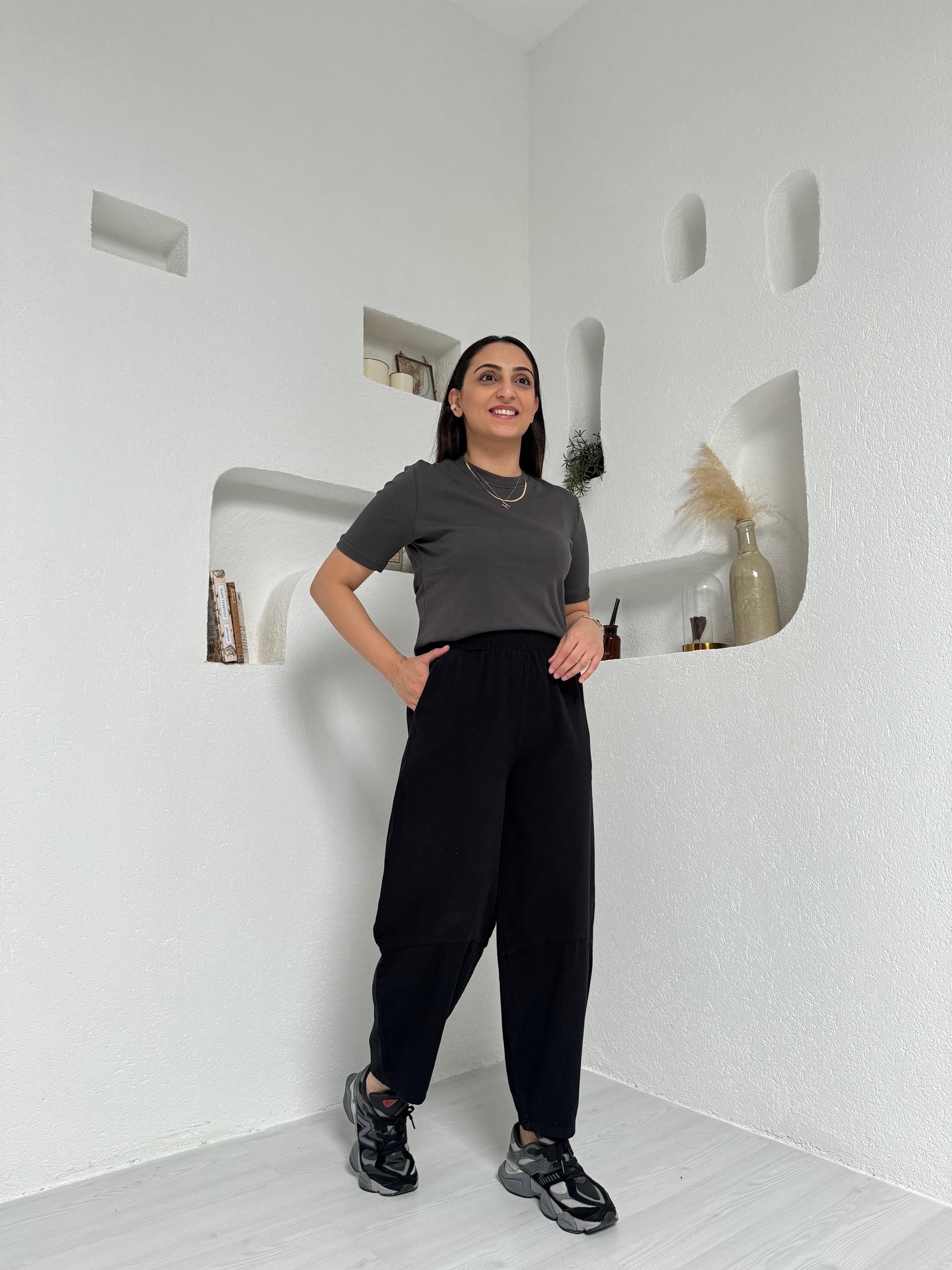 Galia Siyah Gabardin Şalvar Kesim Pantolon