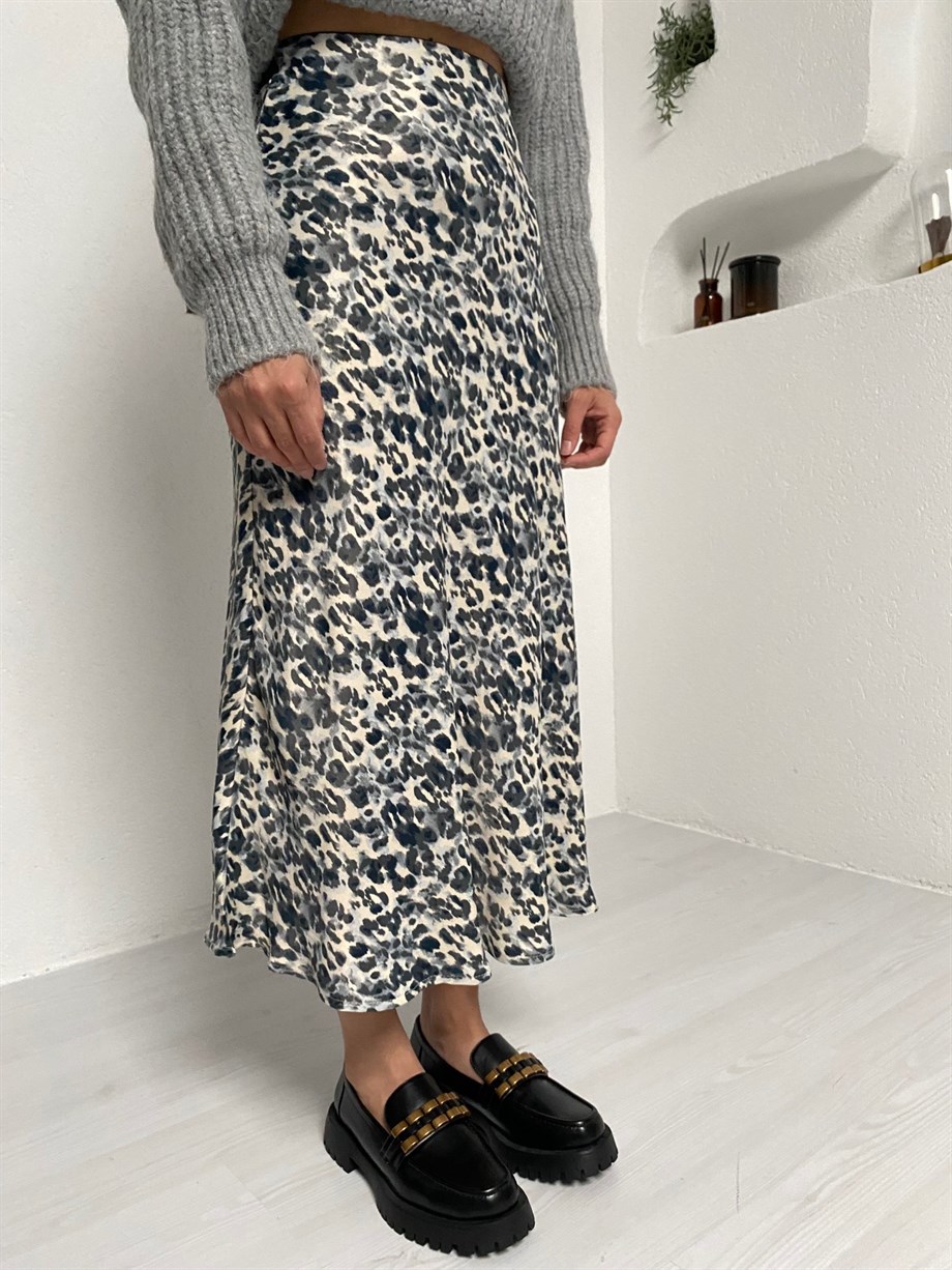 Gri Leopar Verev Saten Etek