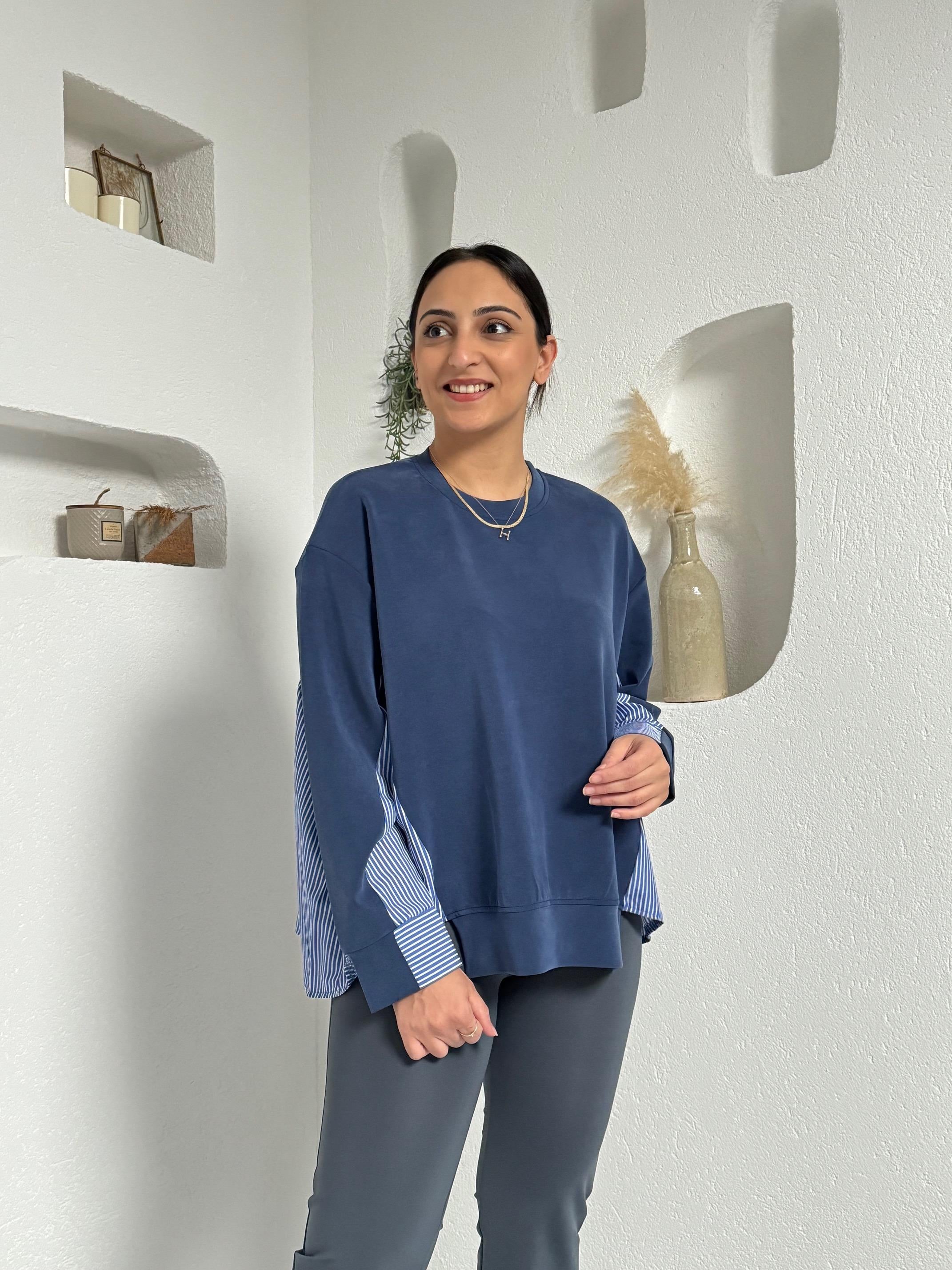 İndigo Gömlek Detaylı Sweatshirt