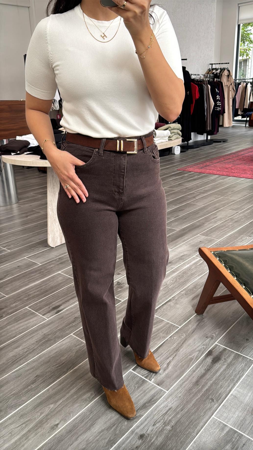Kahverengi Likralı Boyfit Jean