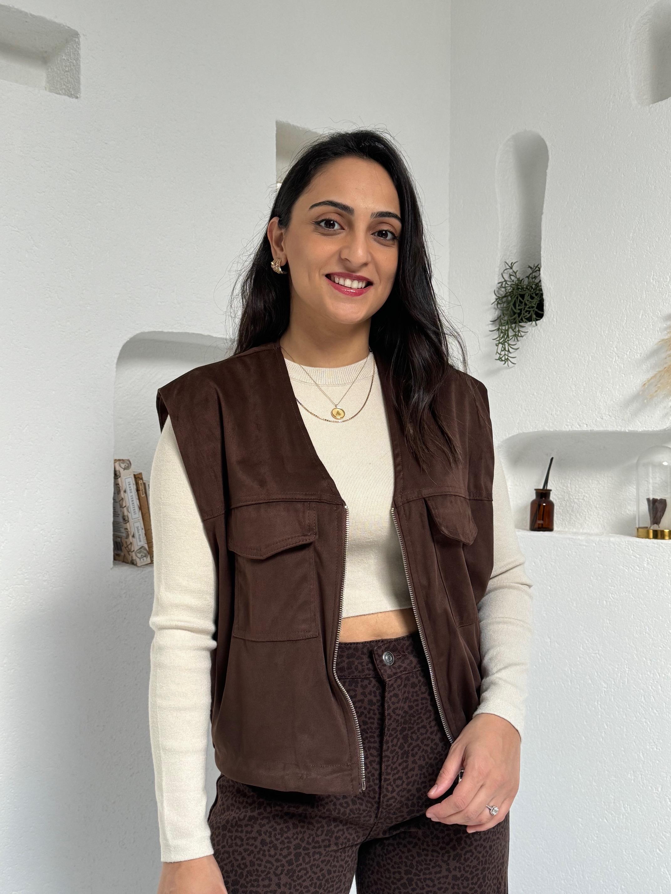 Kahverengi Süet Yanları Büzgülü Yelek