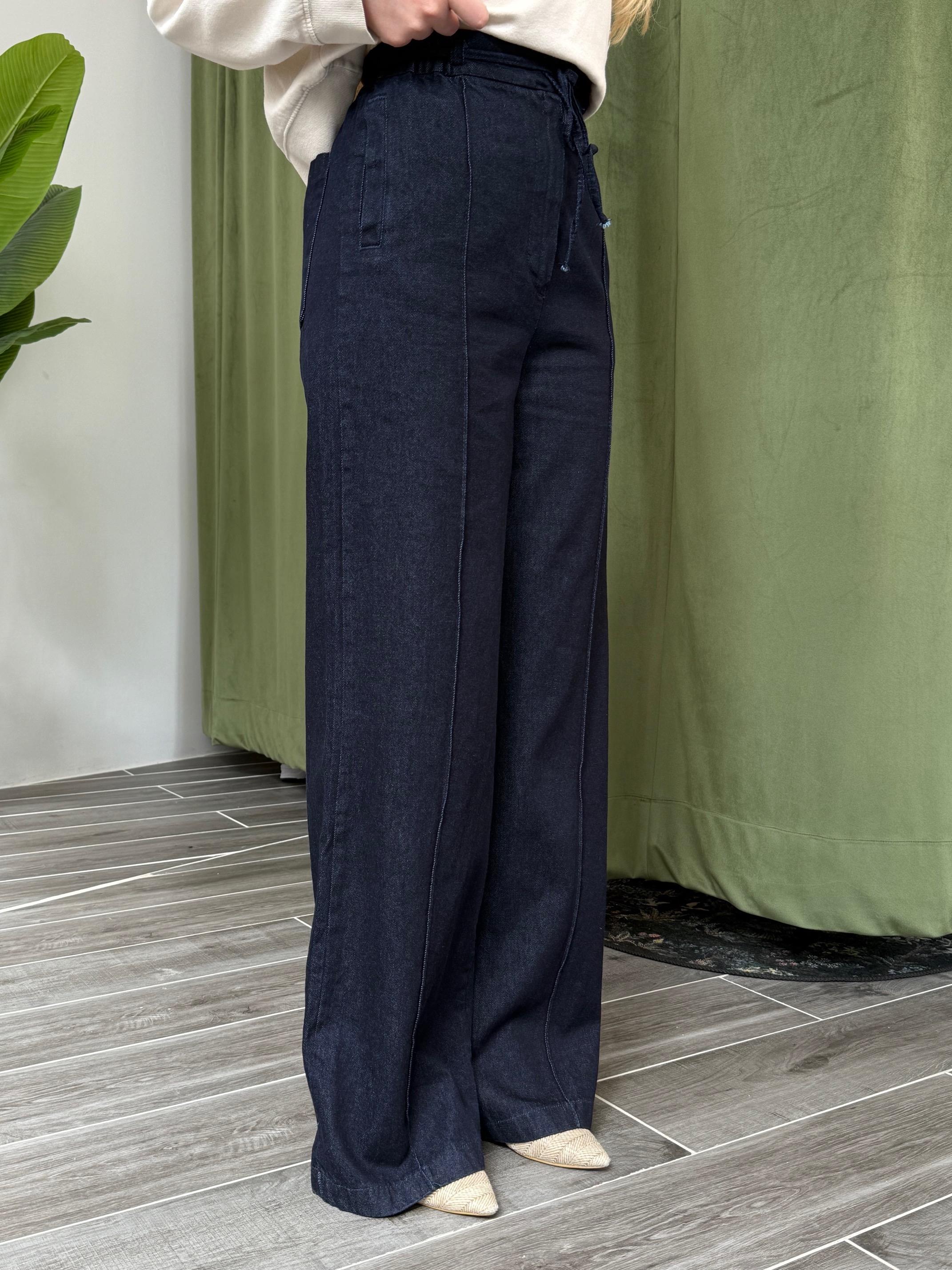 Lacivert Denim Beli Lastikli Jean