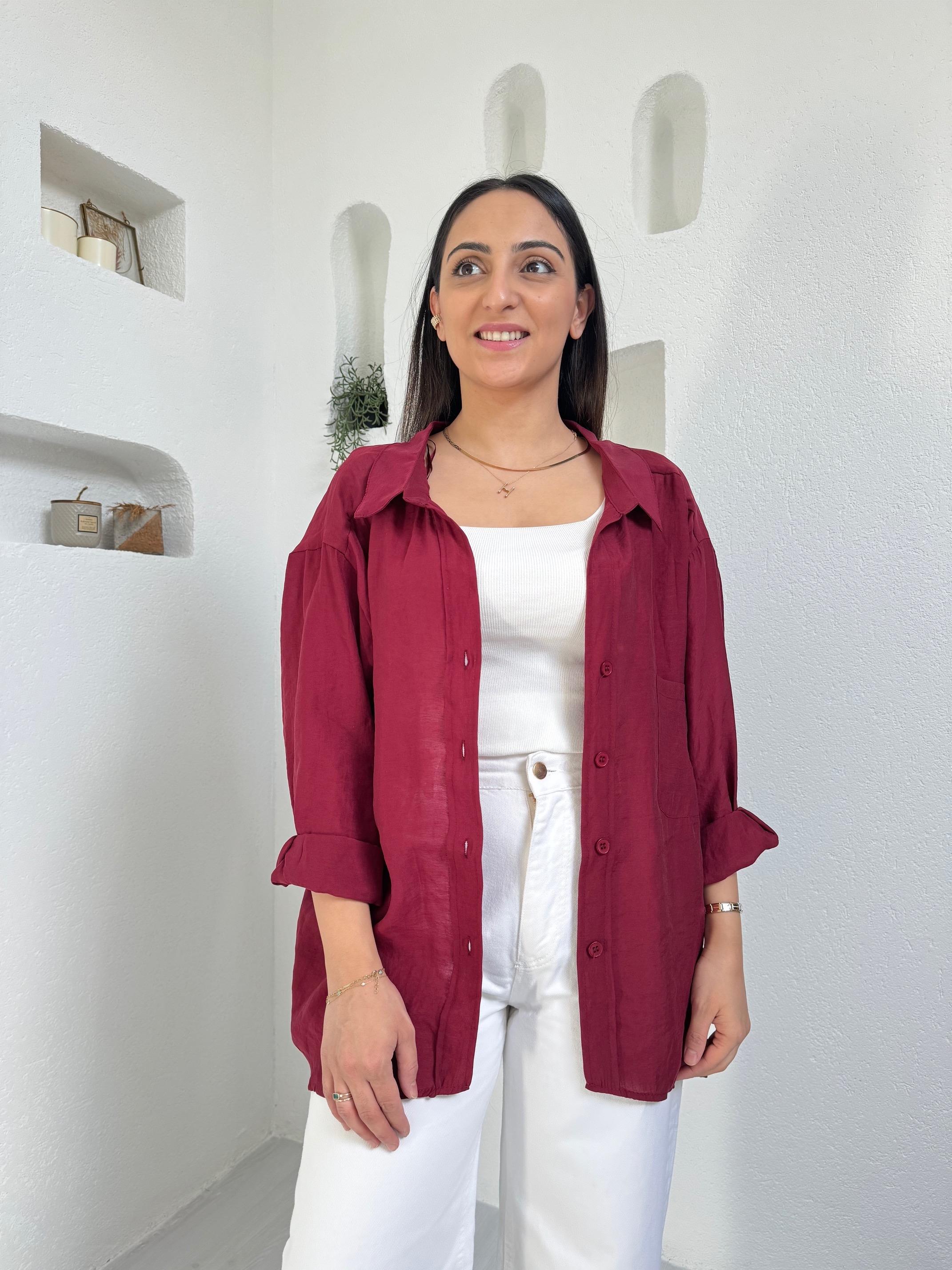 Lia Bordo Tensel Dökümlü Gömlek