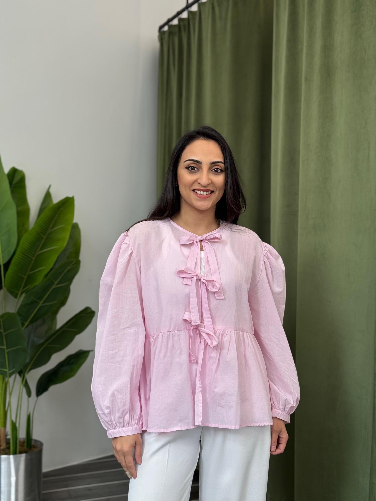 Lis Pembe Pamuklu Bağlamalı Gömlek