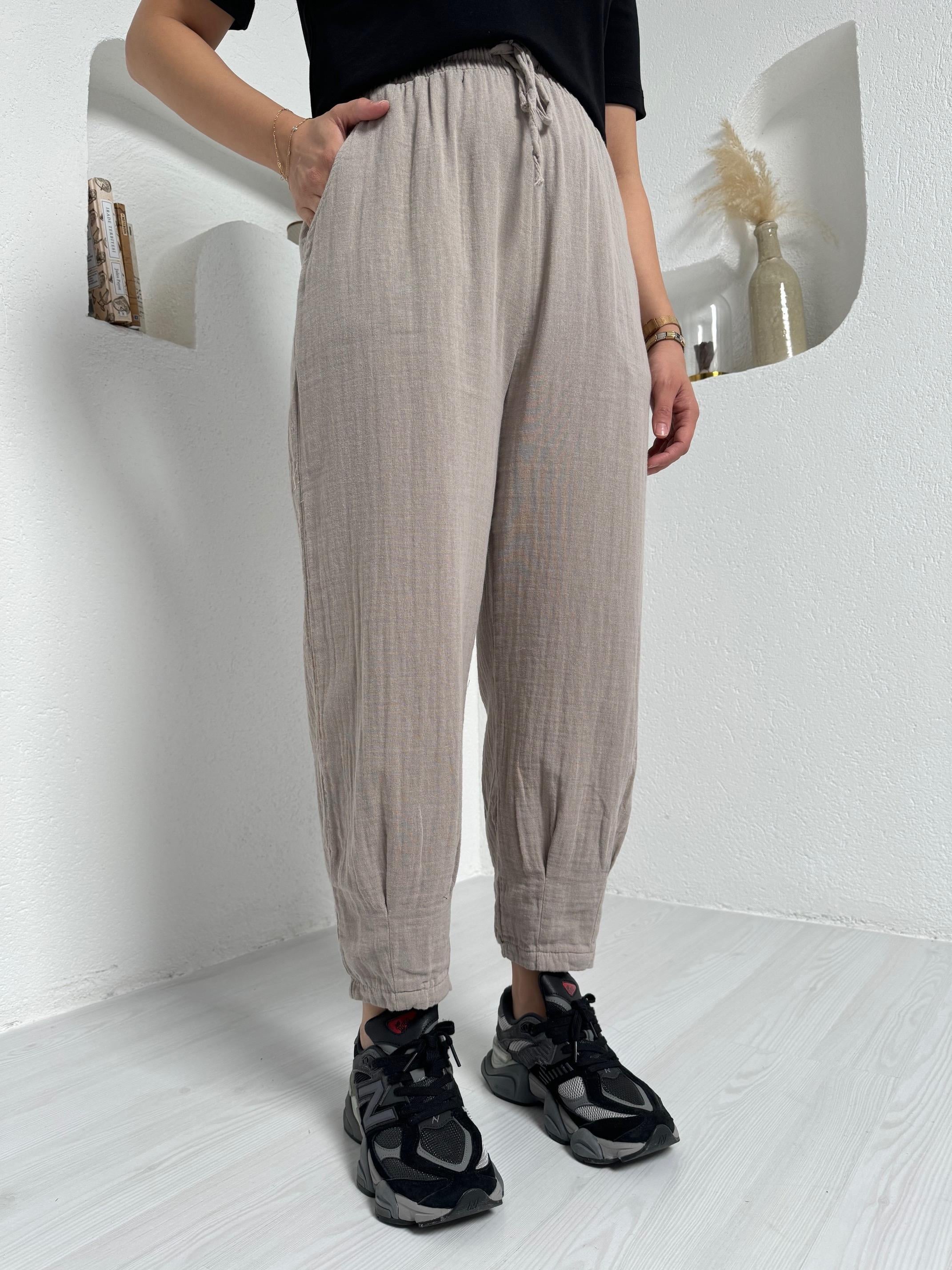 Lola Taş Rengi % 100 Keten Müslin Pantolon
