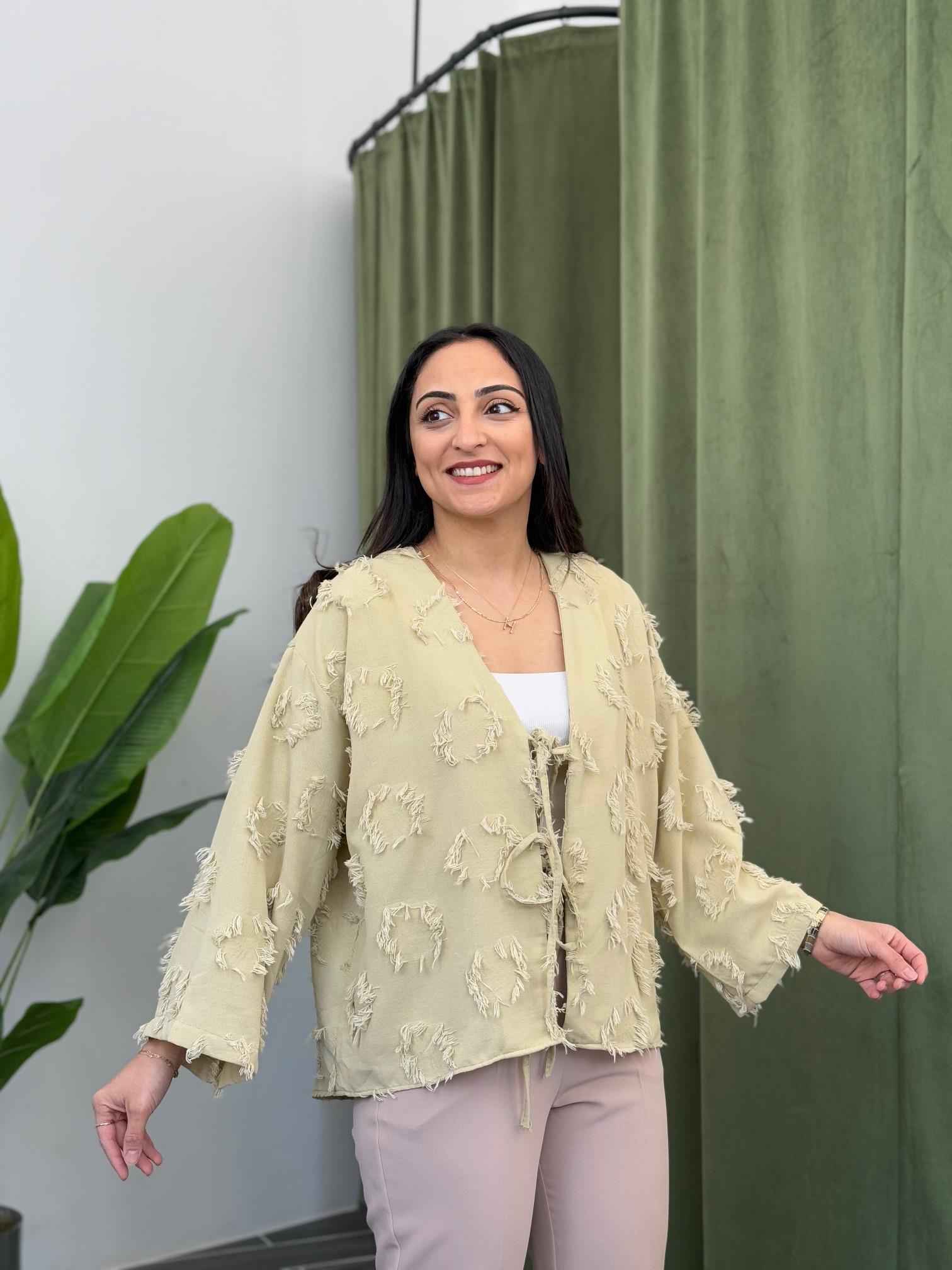 Loli Yağ Yeşili Püsküllü Kimono
