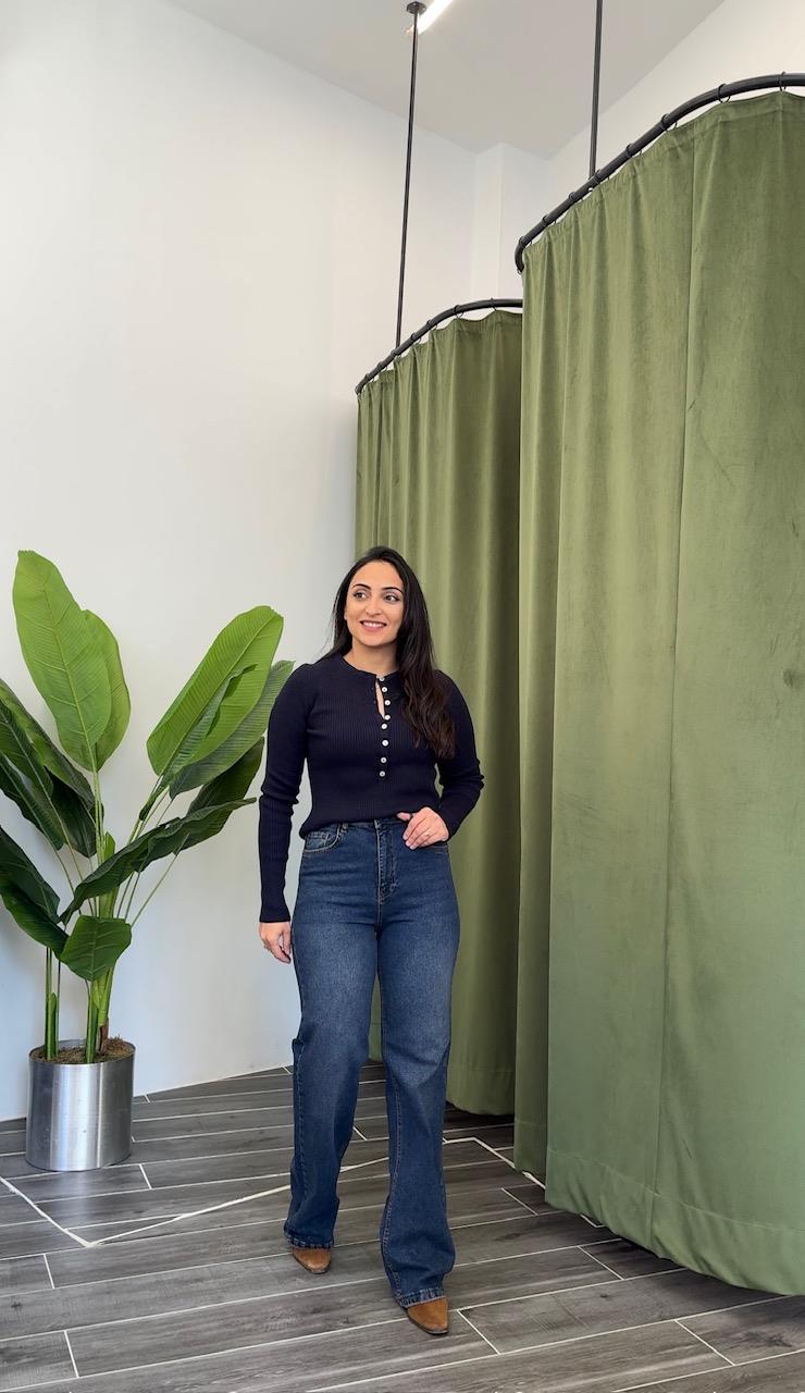 Mavi Likralı Büyük Beden Wide Leg Jean