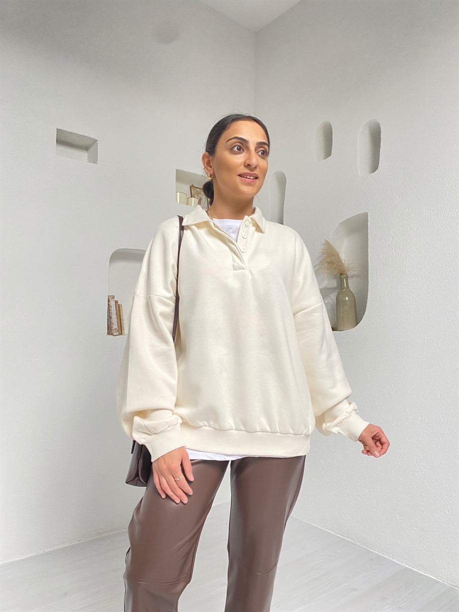 Orijinal Marka Polo Yaka Krem Sweat