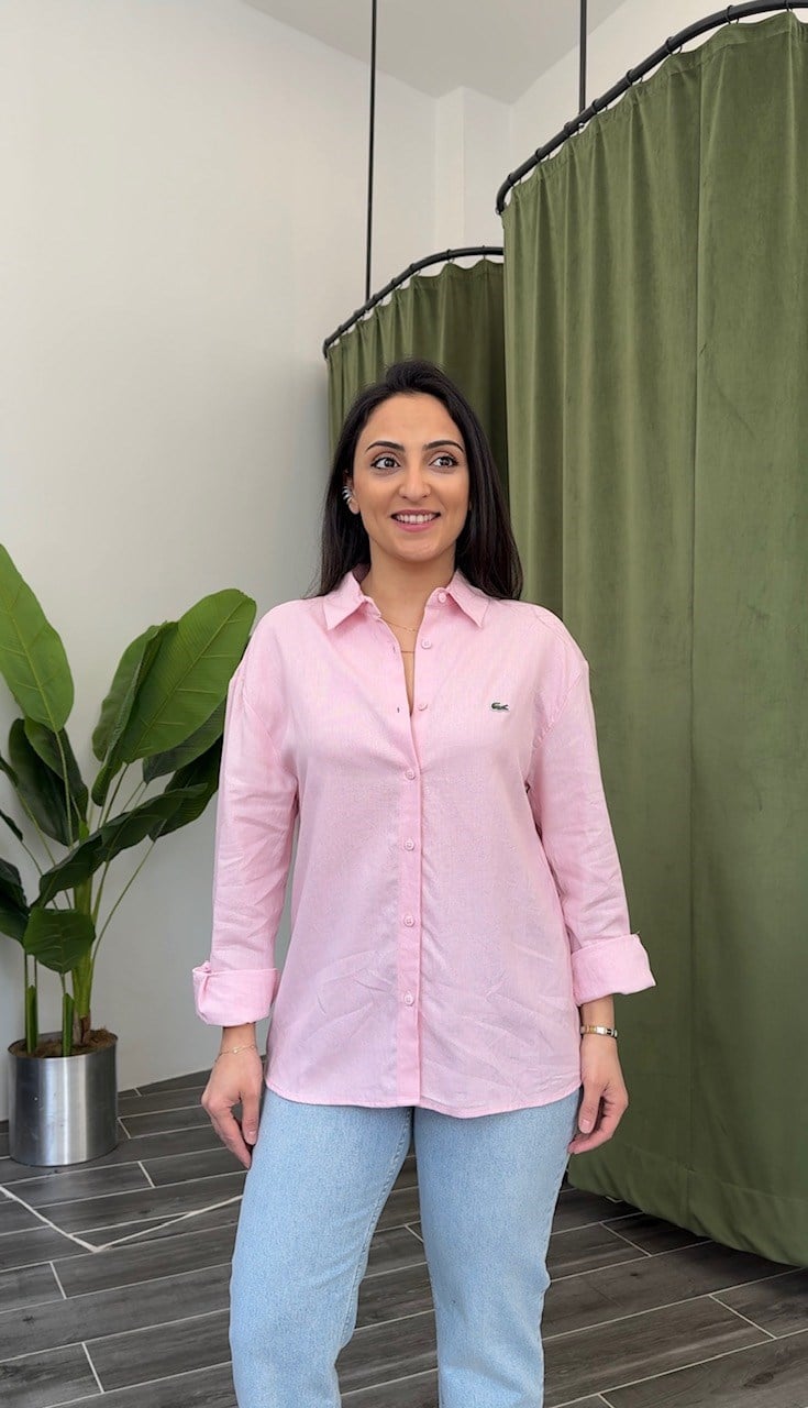 Pembe Lacoste Keten Gömlek