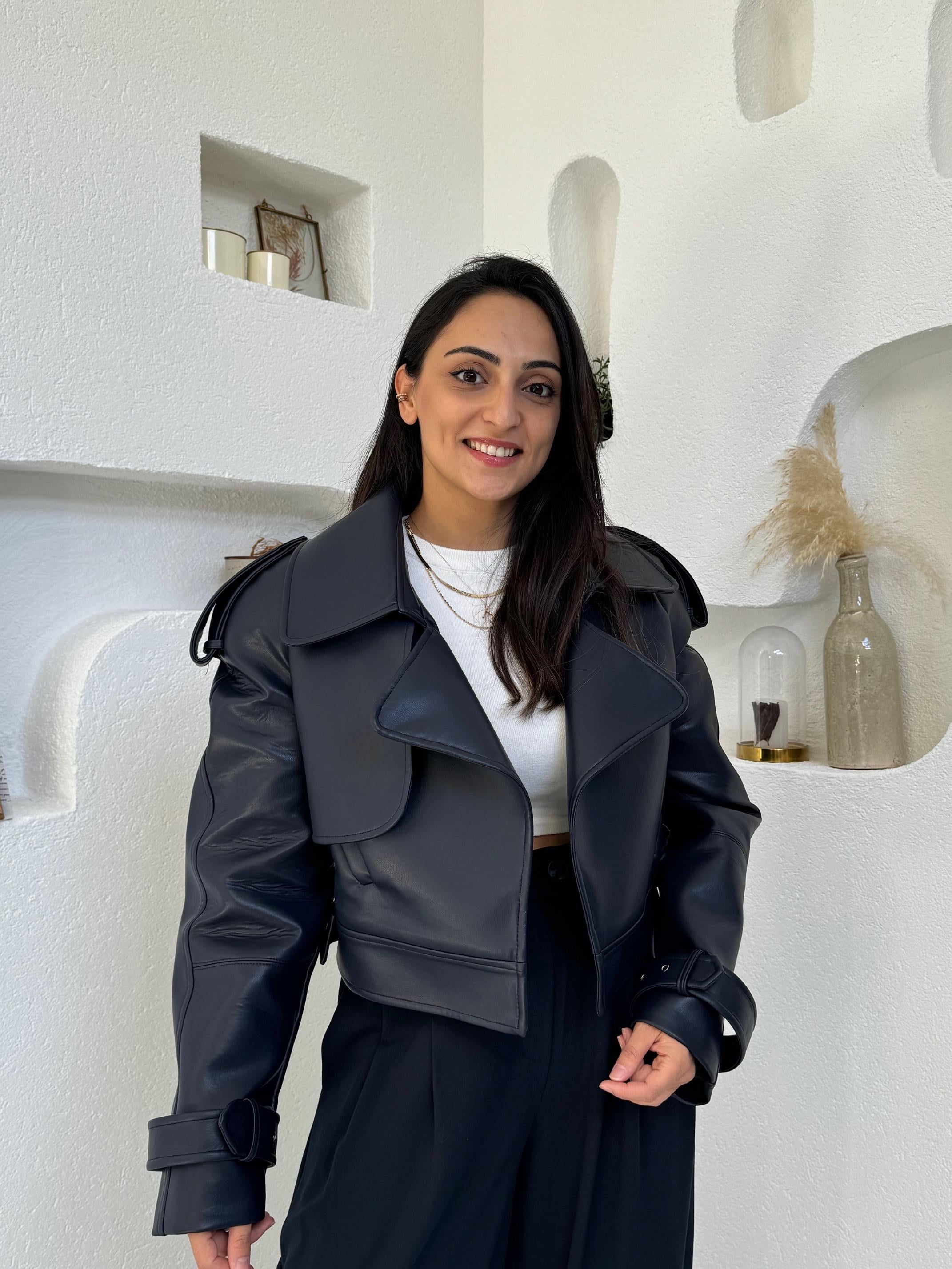 Premium Lacivert Tasarım Deri Ceket