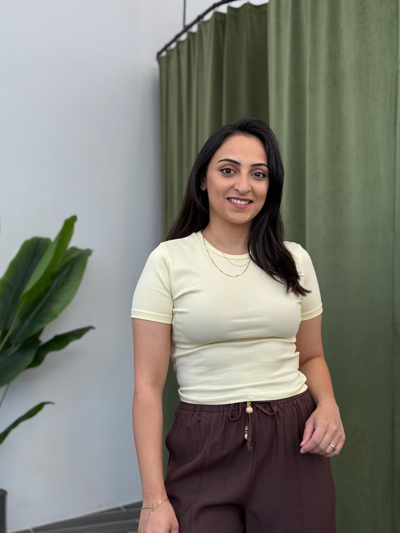 Sarı Crop Pamuklu Basic