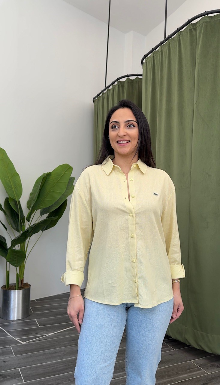 Sarı Lacoste Keten Gömlek