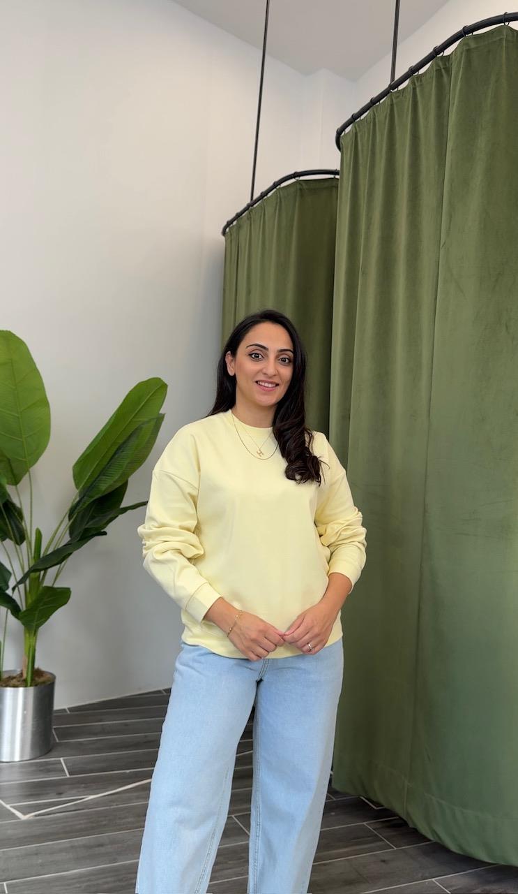 Sarı Pamuklu Rahat Kesim Sweatshirt