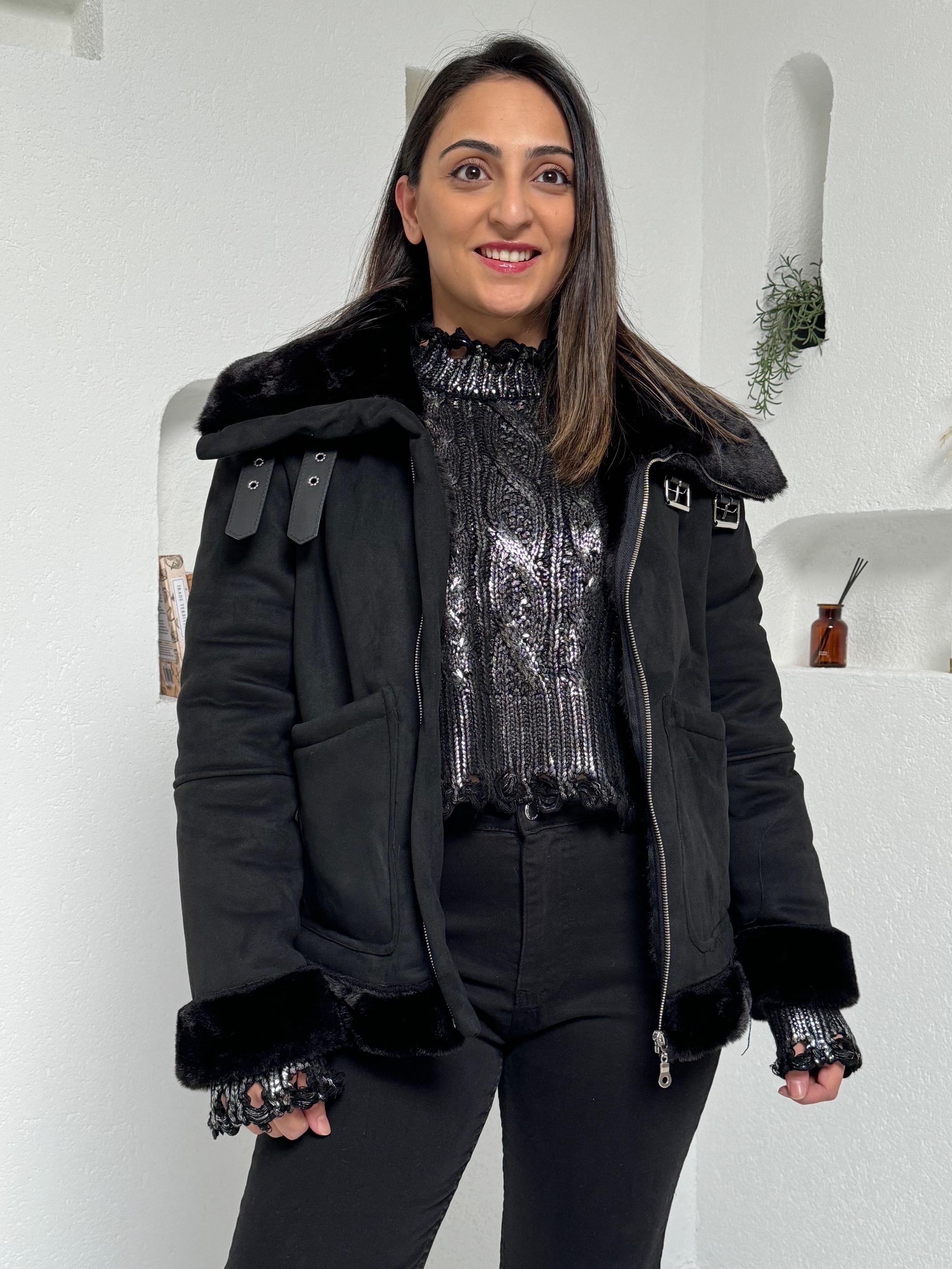 Siyah Süet Peluş Mont
