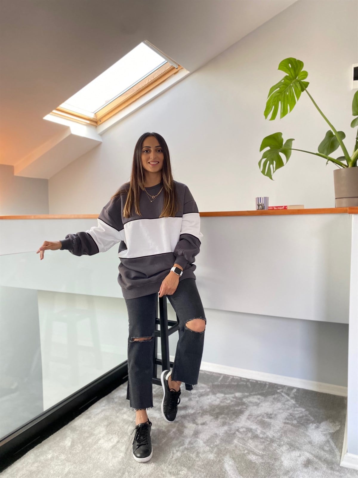Unisex Çizgili Sweatshirt