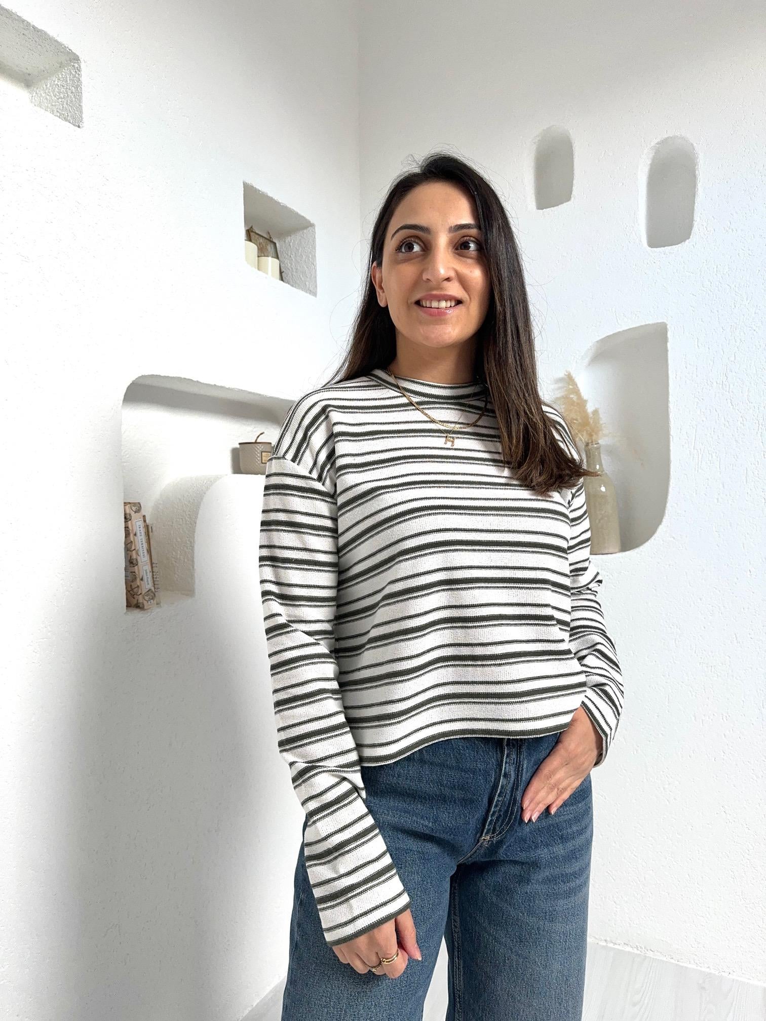 Zra Haki Çizgili Triko