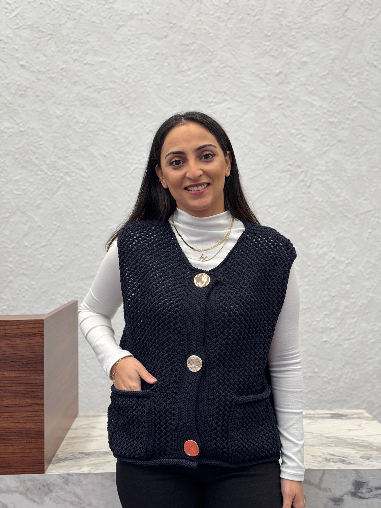 Zra Model Lacivert Örgü Gold Düğme Yelek
