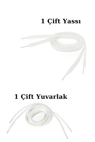 Beyaz Ayakkabı Bağcığı - 2 Çift