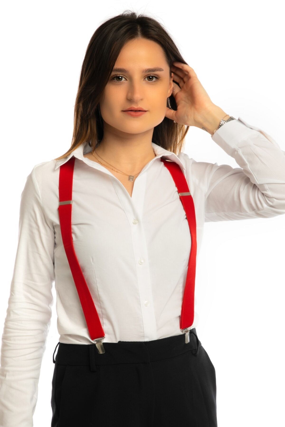 3 Klipsli Kırmızı Yetişkin Pantolon Askısı