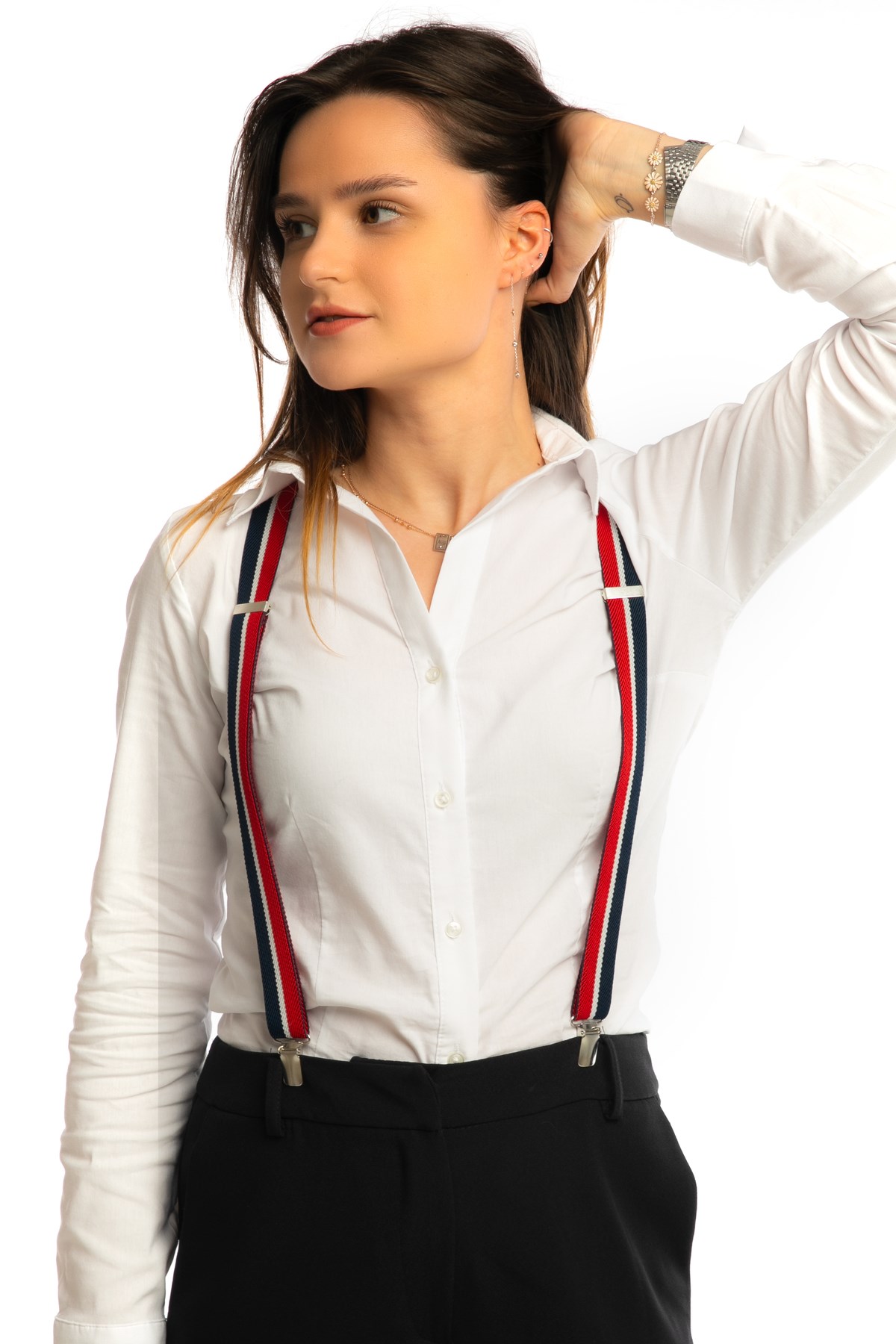 3 Klipsli Lacivert Kırmızı Çizgili Yetişkin Pantolon Askısı-1