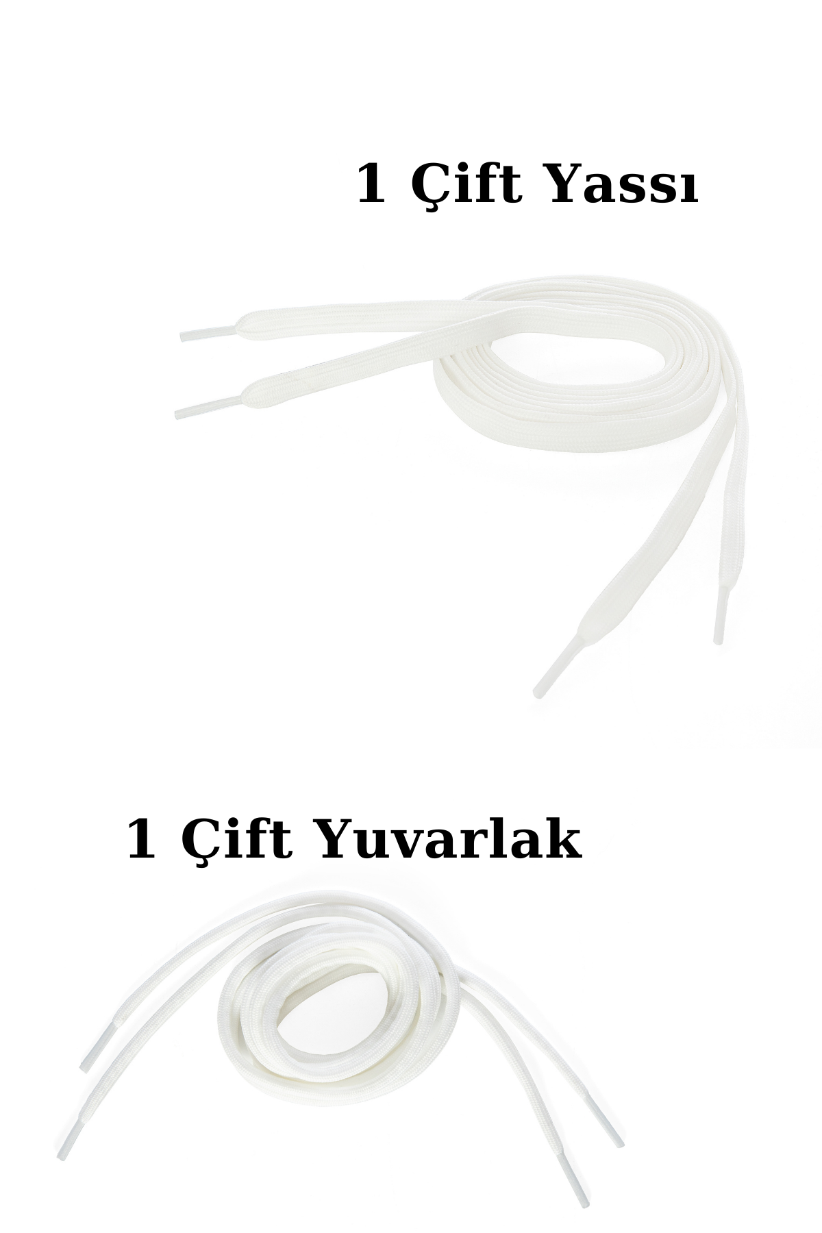 Beyaz Ayakkabı Bağcığı - 2 Çift
