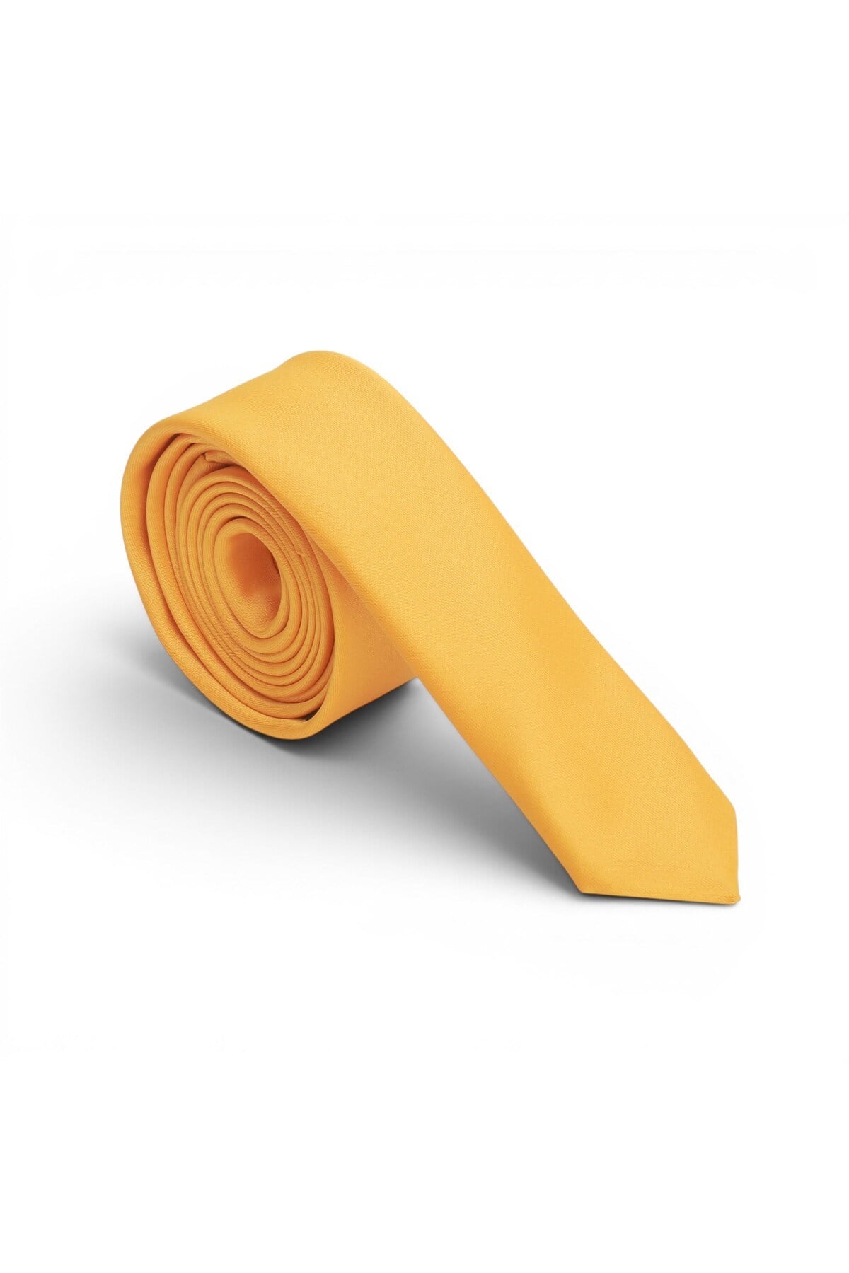 Erkek Sarı Saten Kravat 4 cm Klasik Düz