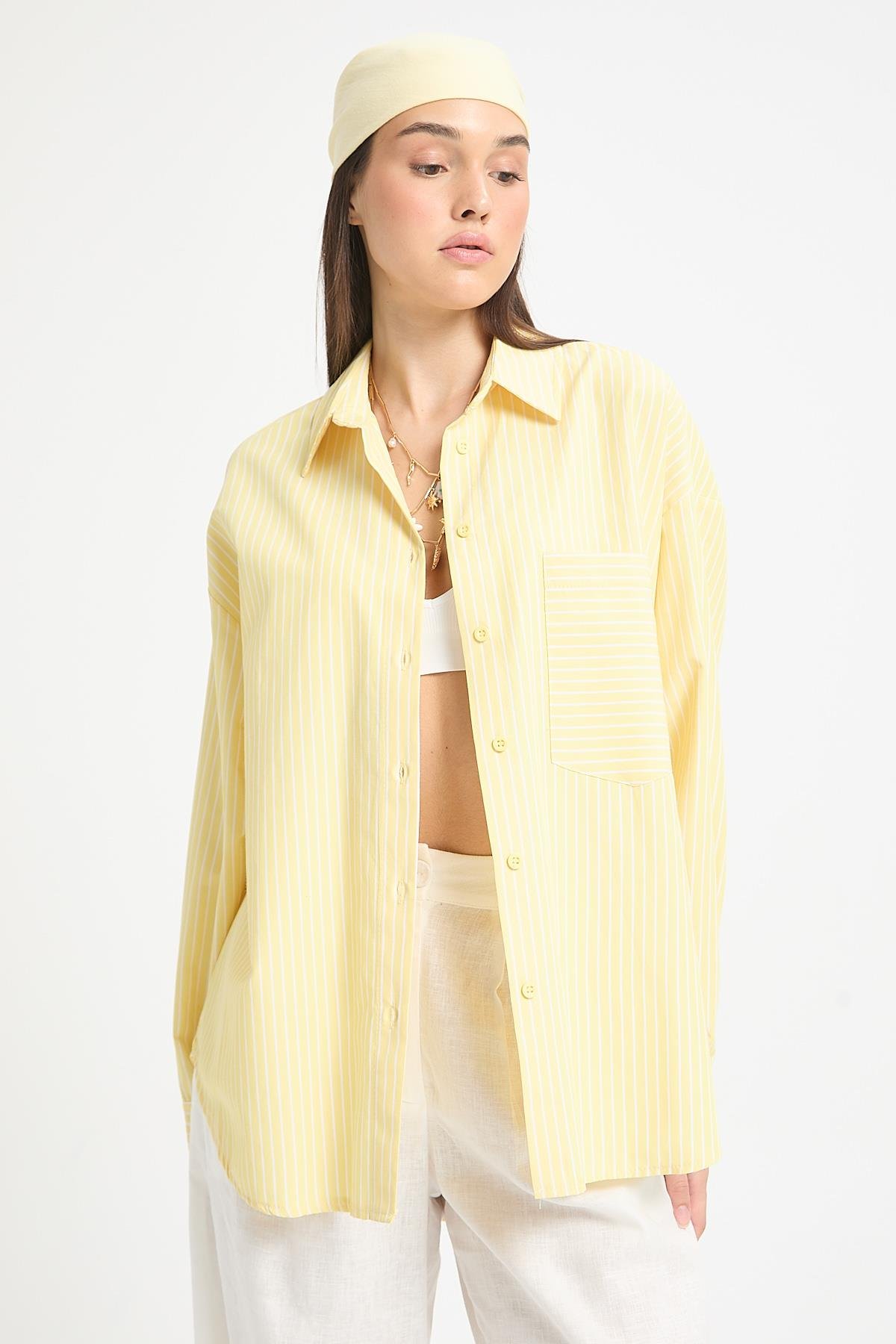 Alessia Basic Çizgili Gömlek Sarı