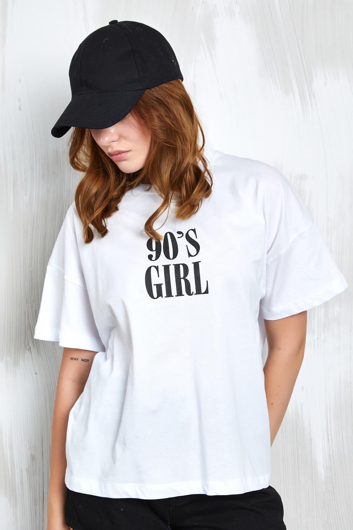 Beyaz Baskılı Oversize T-shirt 27336