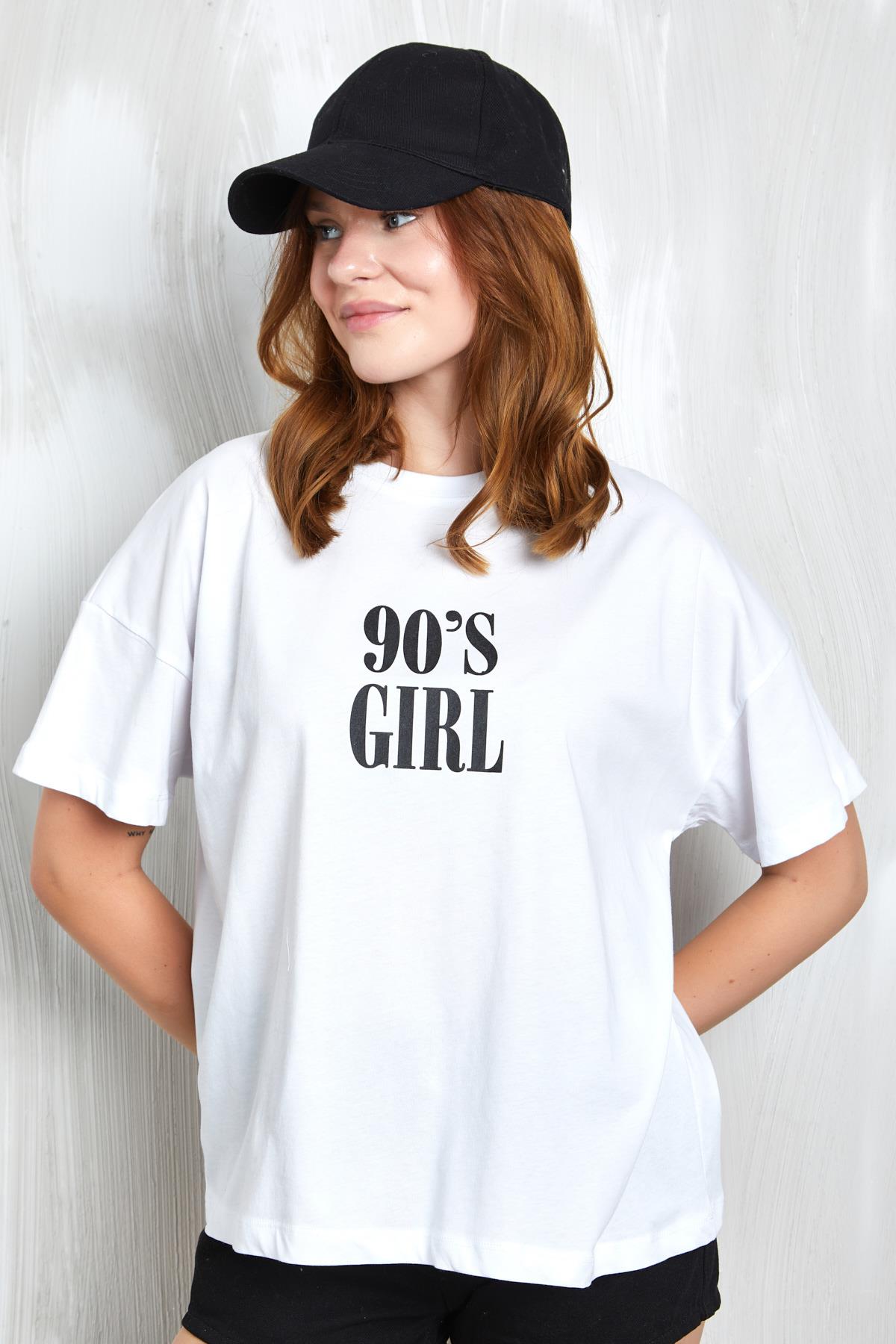 Beyaz Baskılı Oversize T-shirt 27336