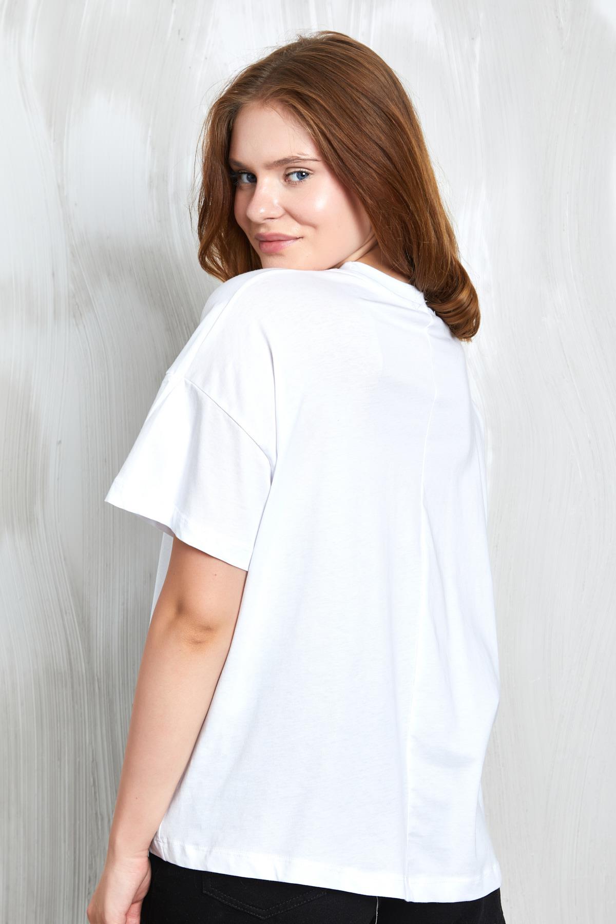 Beyaz Baskılı Oversize T-shirt 27337