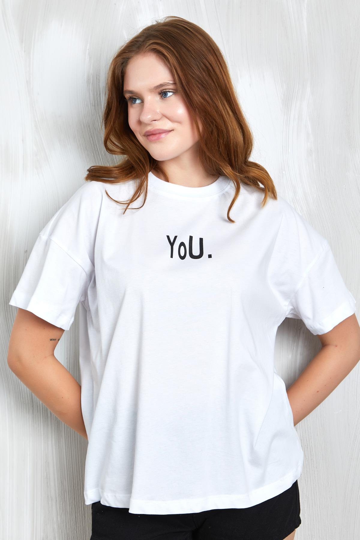 Beyaz Baskılı Oversize T-shirt 27337