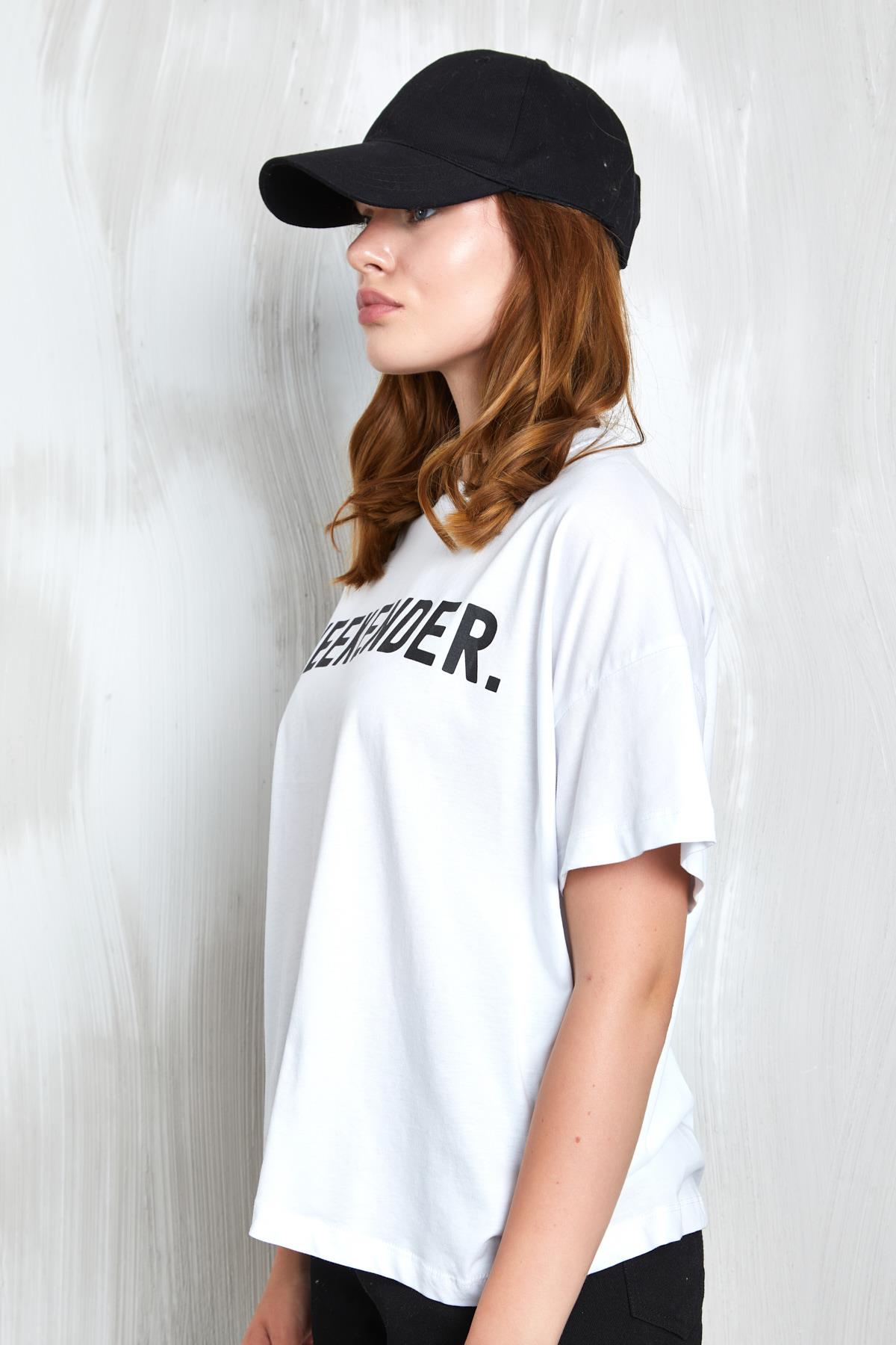 Beyaz Baskılı Oversize T-shirt 27338