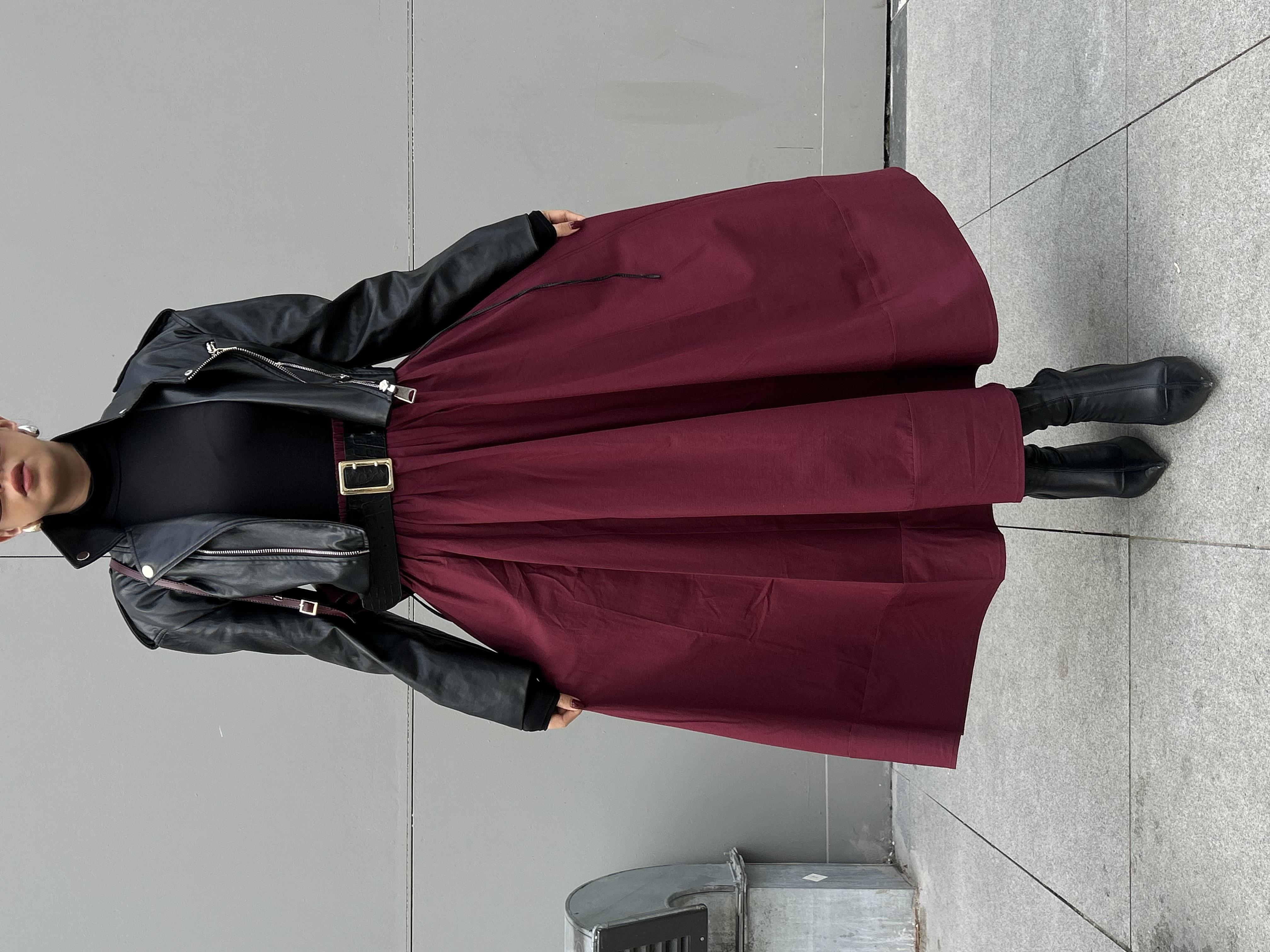 Bordo Poplin Beli Lastikli Uzun Etek 27321 Bordo Poplin Beli Lastikli Uzun Etek 27321