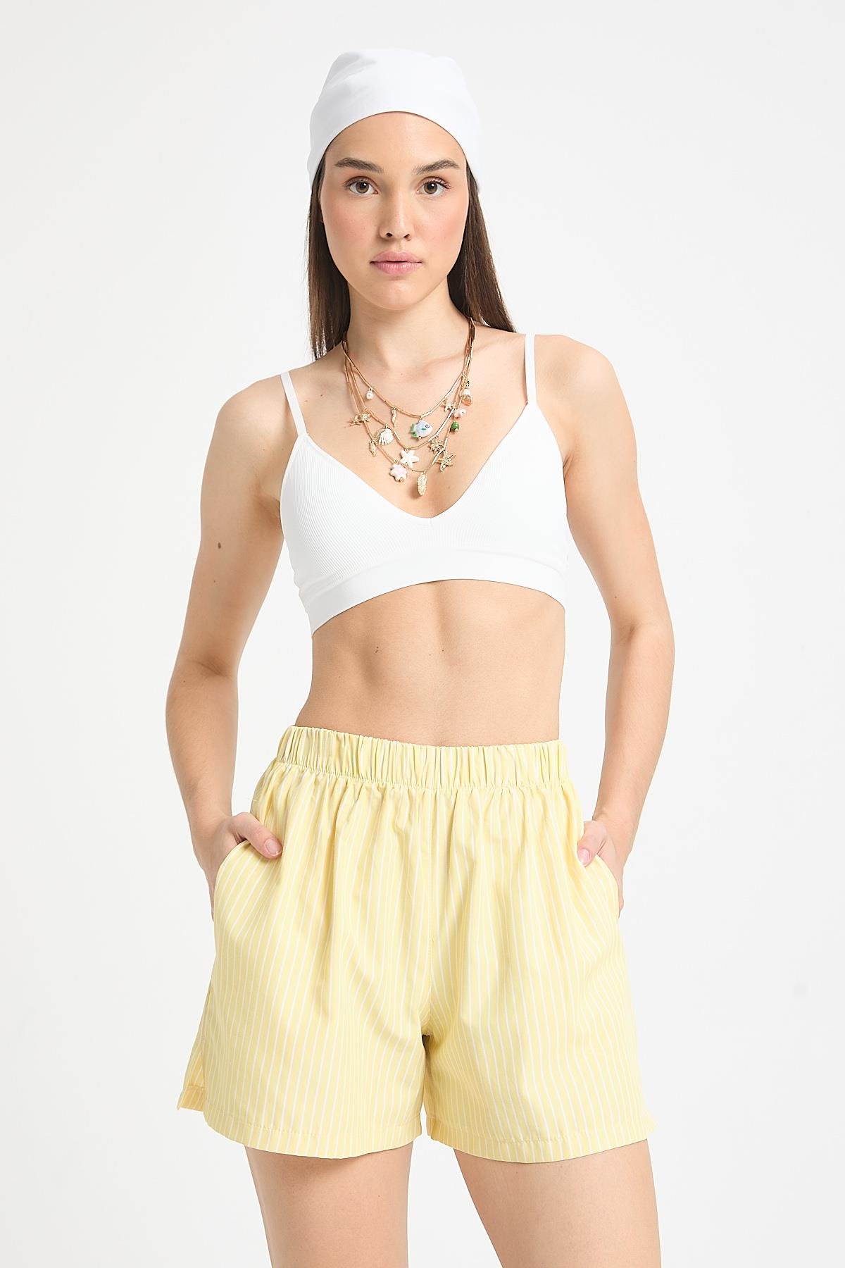 Elenor Çizgili Şort Sarı