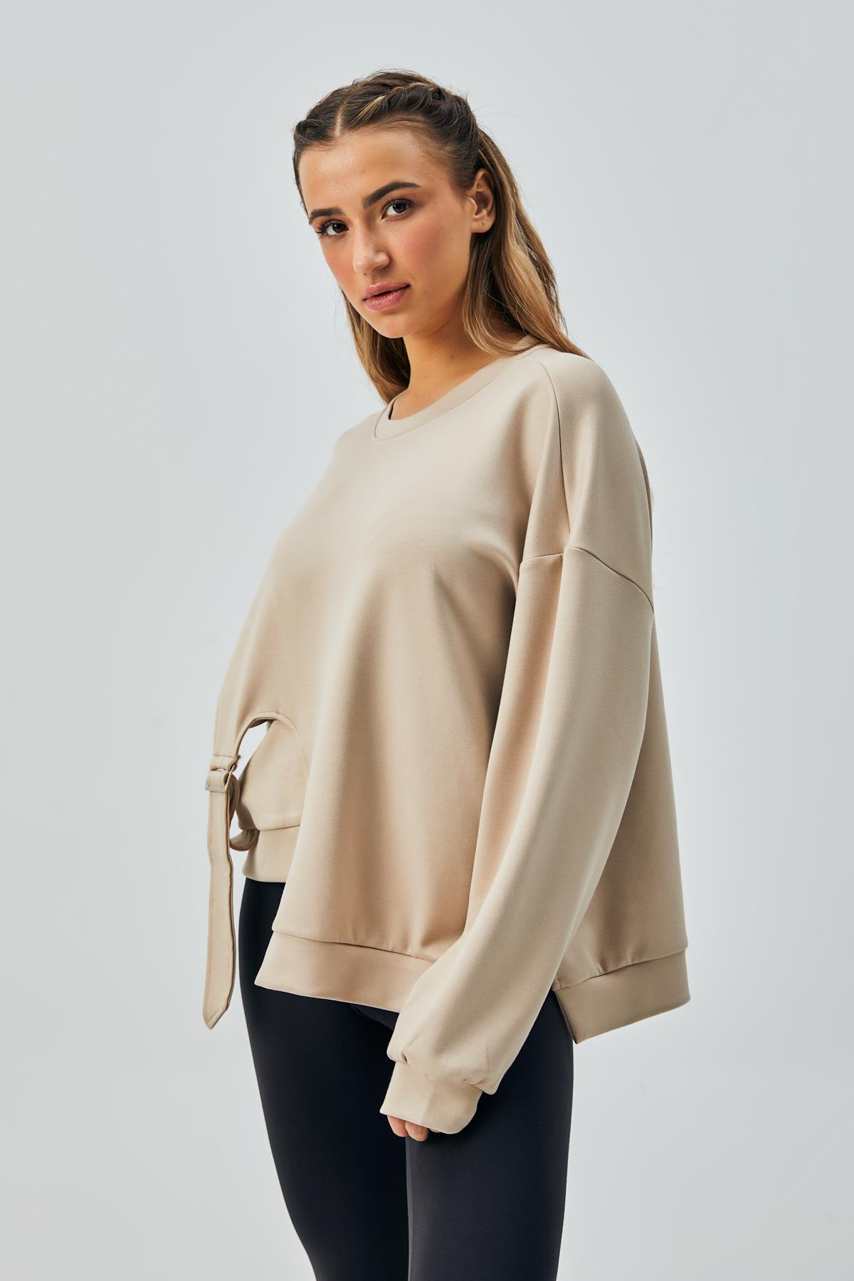 Kadın Bej OYS Modal Kumaş Tokalı Tasarım Sweatshirt 28034 Kadın Bej OYS Modal Kumaş Tokalı Tasarım Sweatshirt 28034