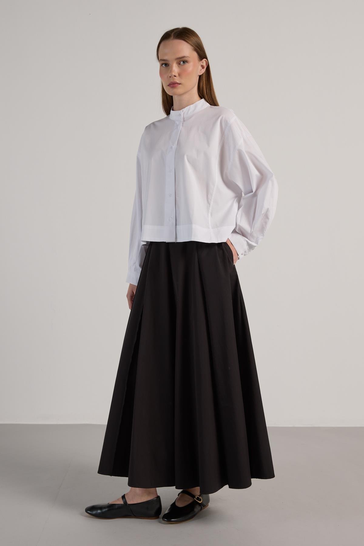 Kadın Beyaz Tasarım Oversize Kısa Gömlek 30019