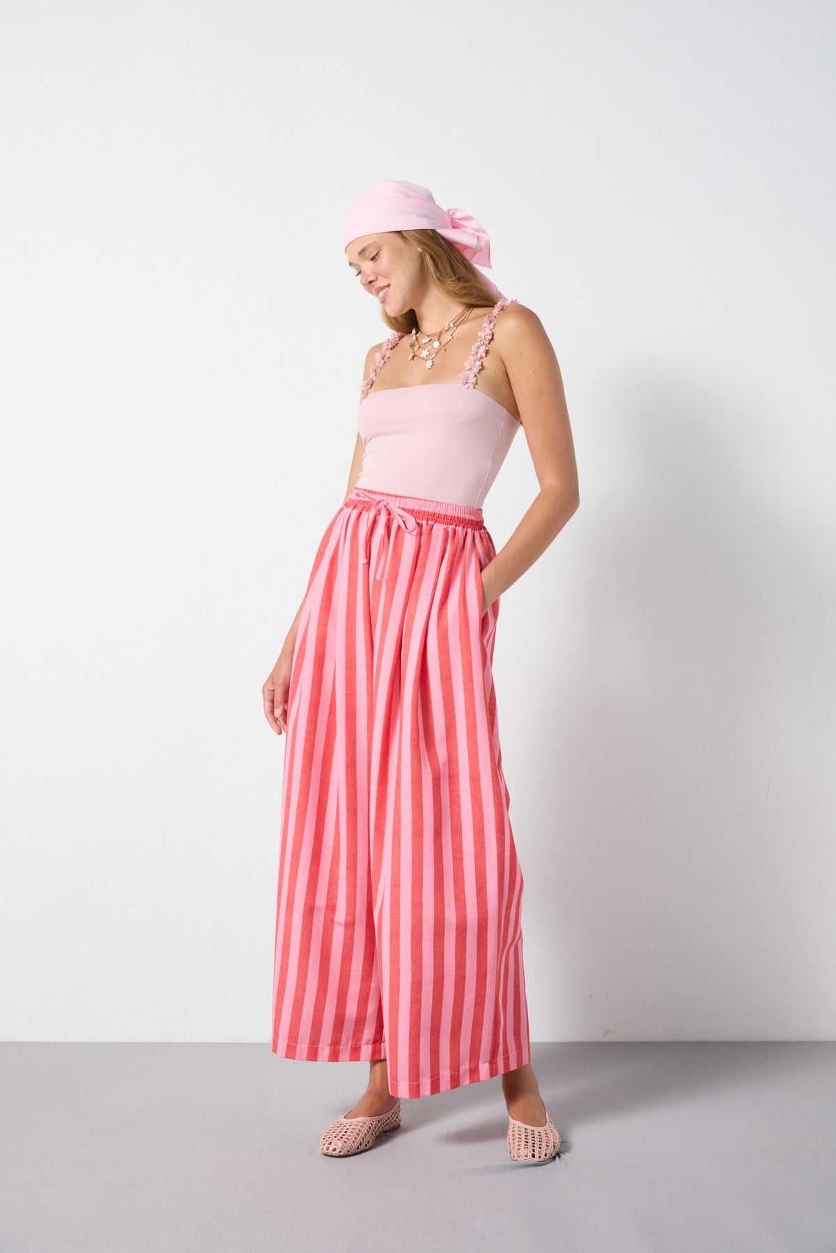 Kadın Çizgili Oversize Premium Pantolon 31220