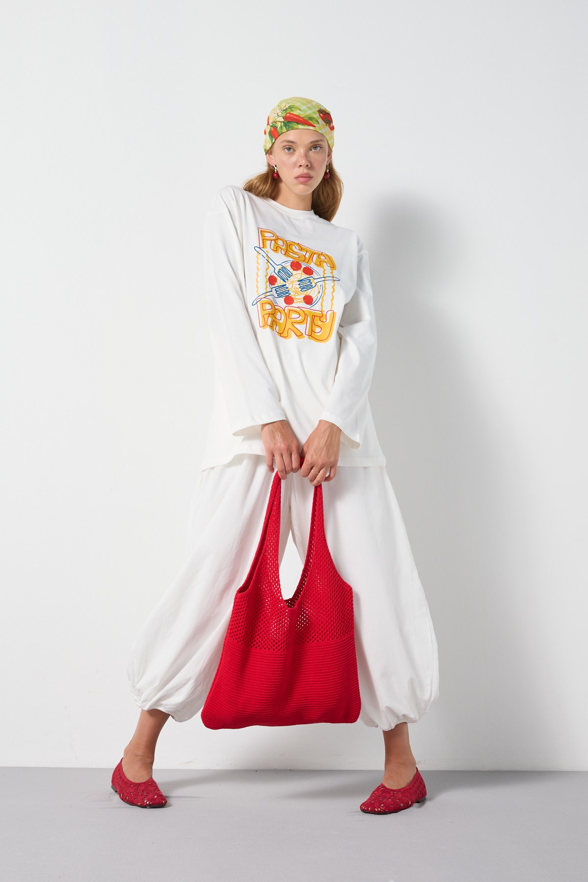 Kadın Ekru Oversize Baskılı Uzun Kol Uzun Tshirt 31210