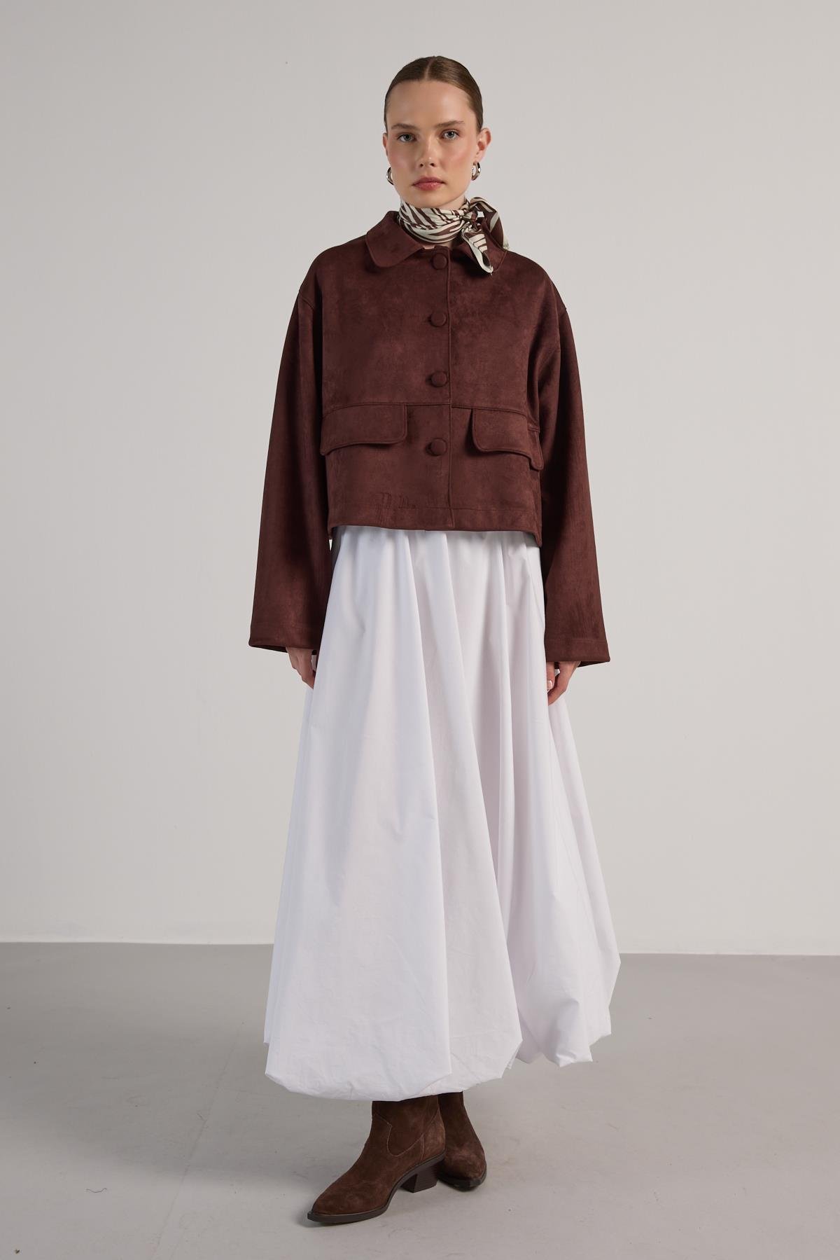 Kadın Kahve Dalgıç Süet Kısa Ceket 30042