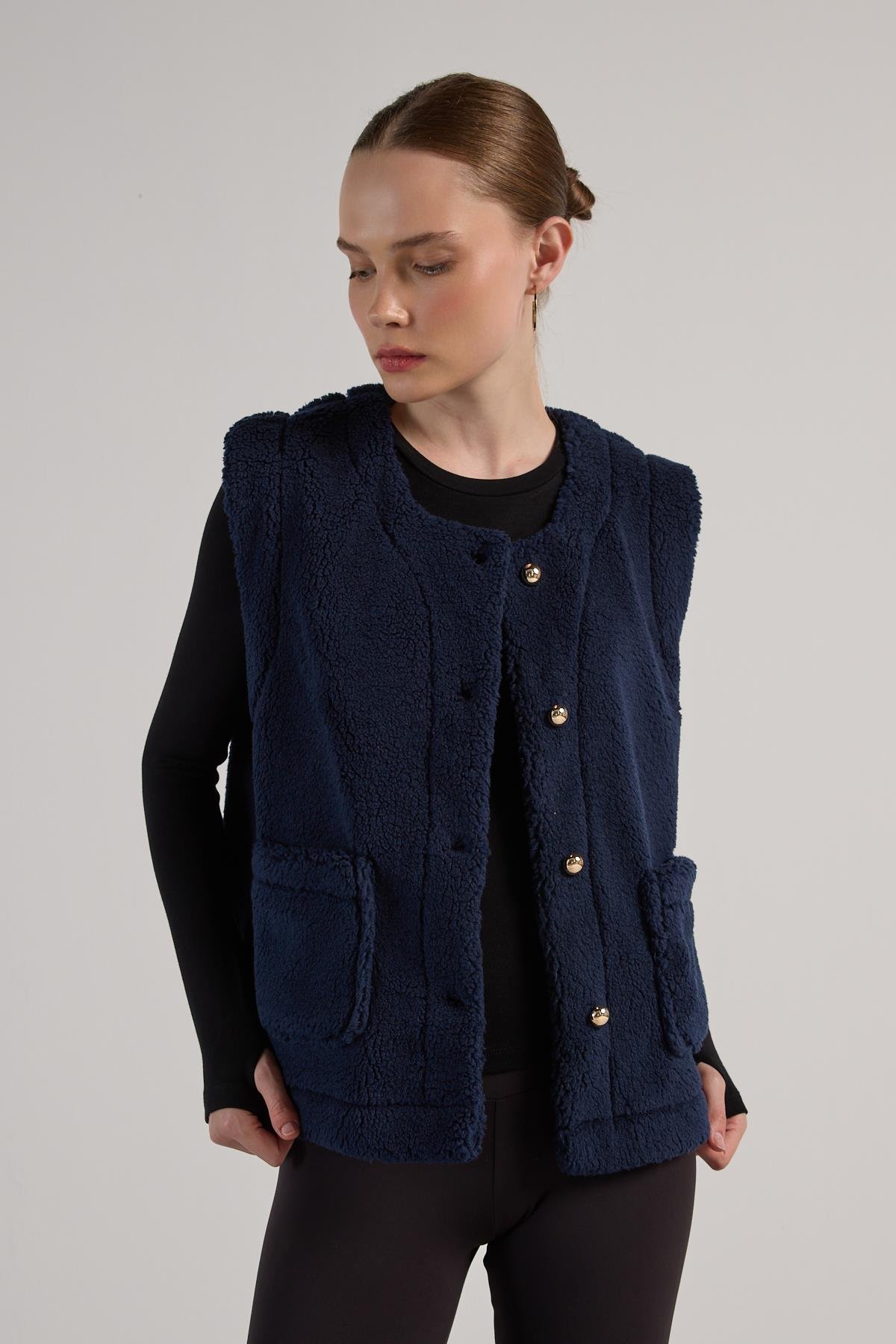 Kadın Lacivert Peluş Yelek 30049