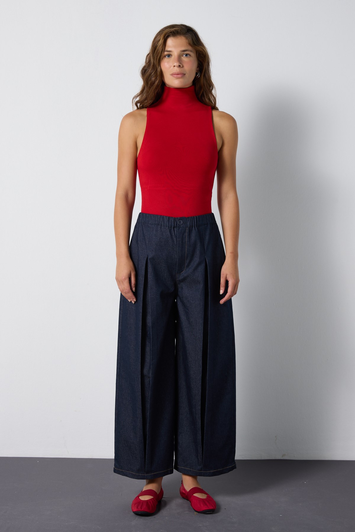 Kadın Lacivert Premium Beli Lastikli Oversize Kot Pantolon 32010