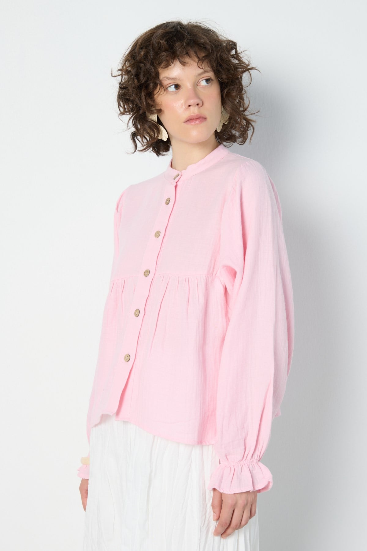 Kadın Oversize Müslin Gömlek Pembe