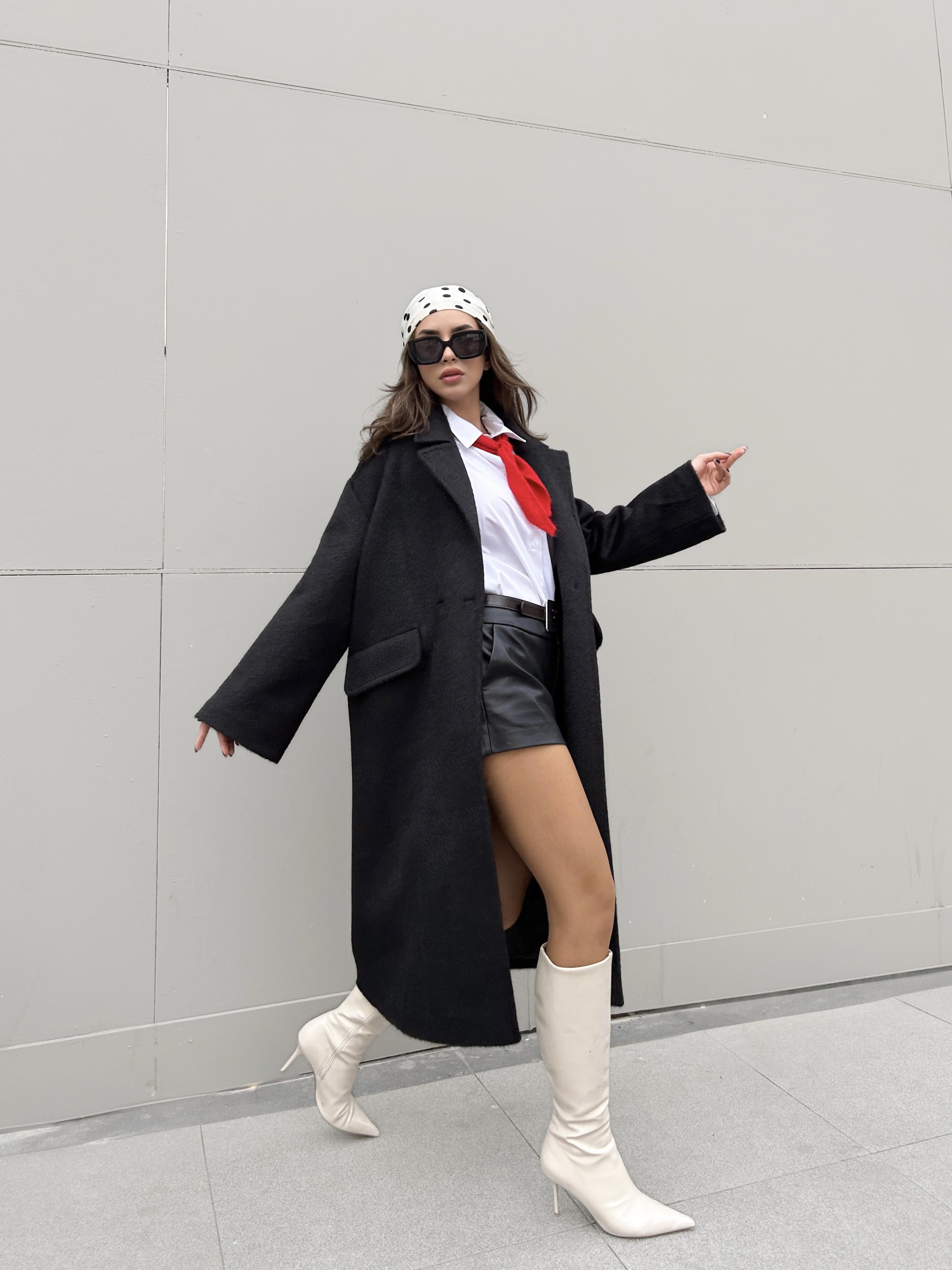 Kadın Siyah Astarlı Uzun Oversize Kaşe Kaban 30110