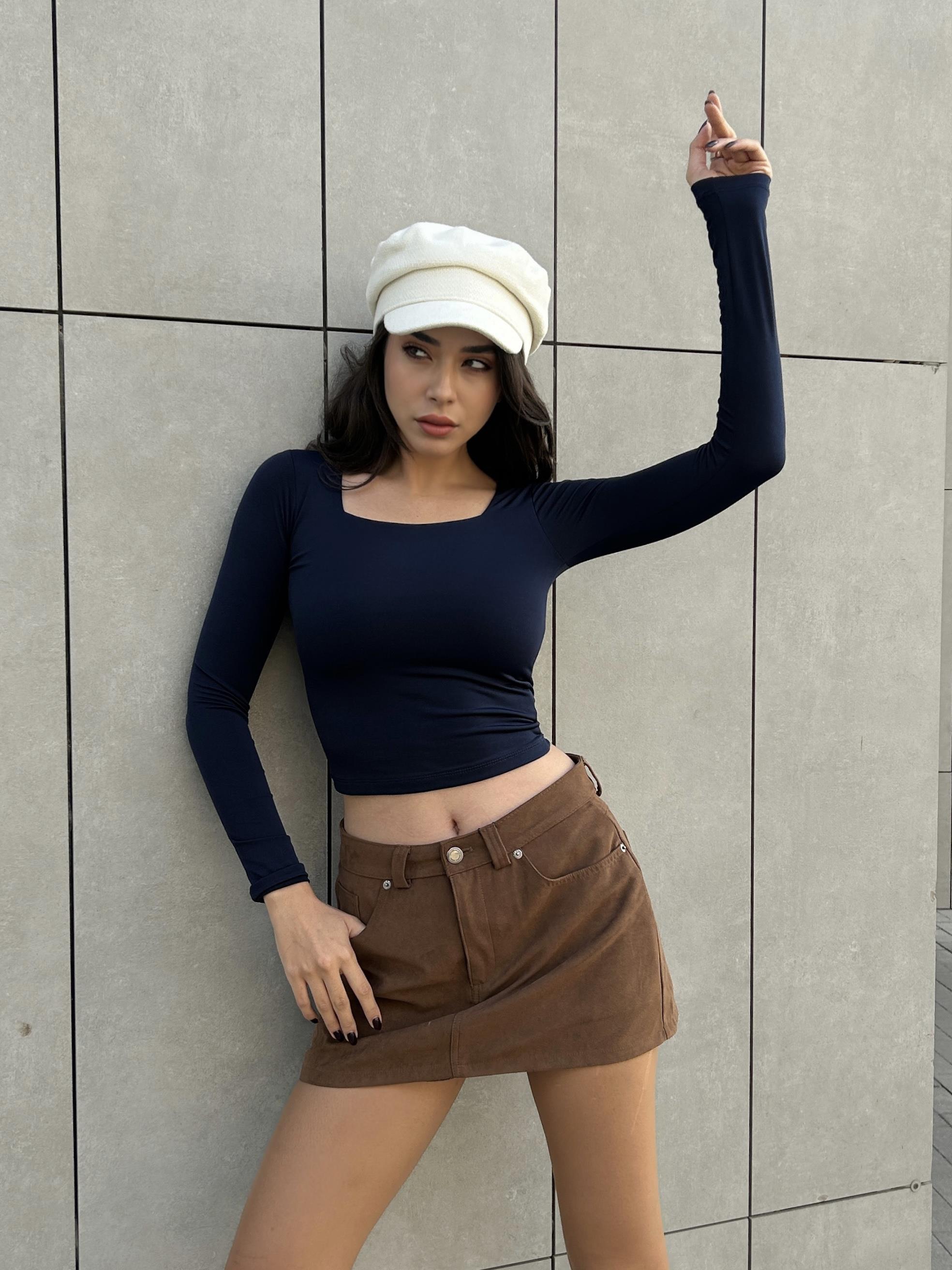 Lacivert Kare Yaka Uzun Kollu Slimfit Basic Body 27053