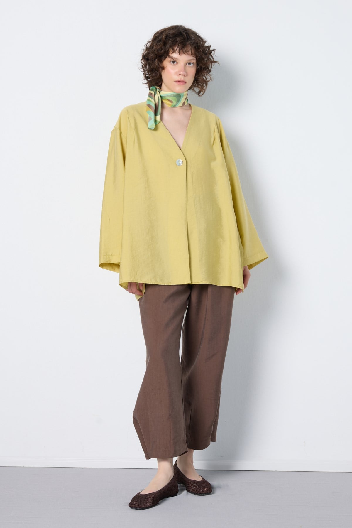 Oversize Tencel Kimono Yağ Yeşili 