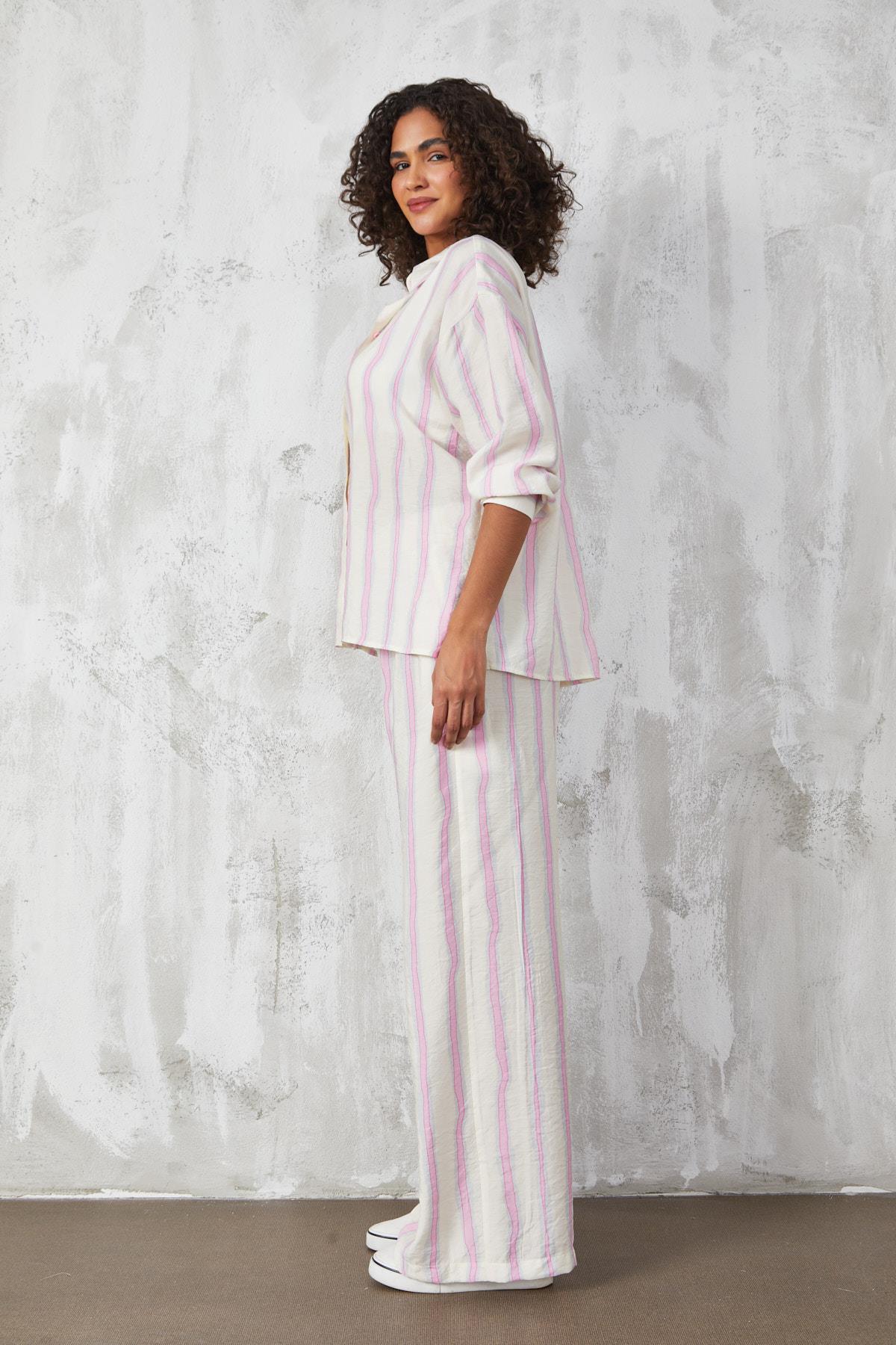 Pembe Modal Kumaş Desenli Oversize Takım 27294