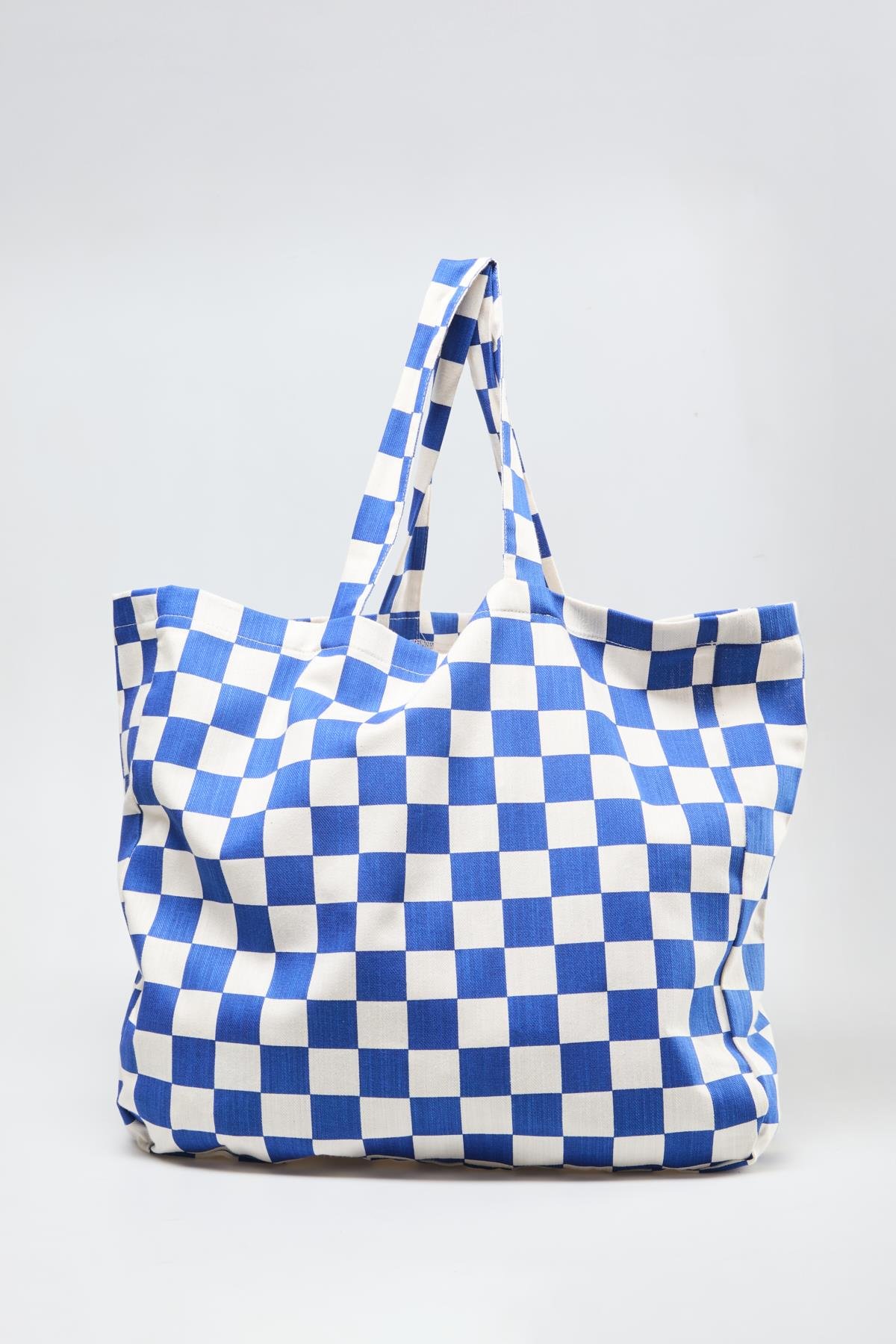 Saks Dama Desenli Oversize Kanvas Bez Çanta